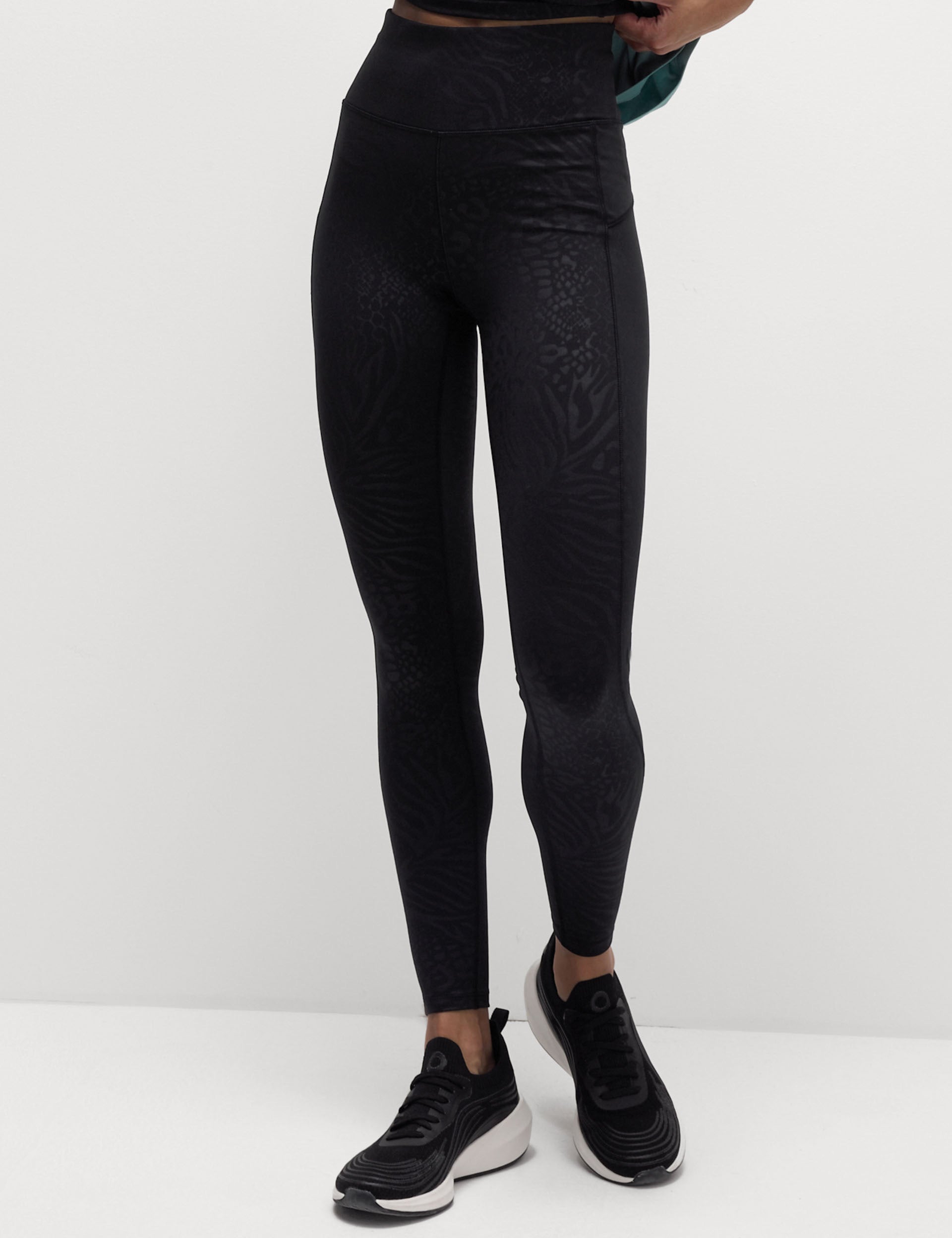 Go Move Printed Embossed High Waisted Gym Leggings for Women - Black - Perfect for Yoga, Running & Workout