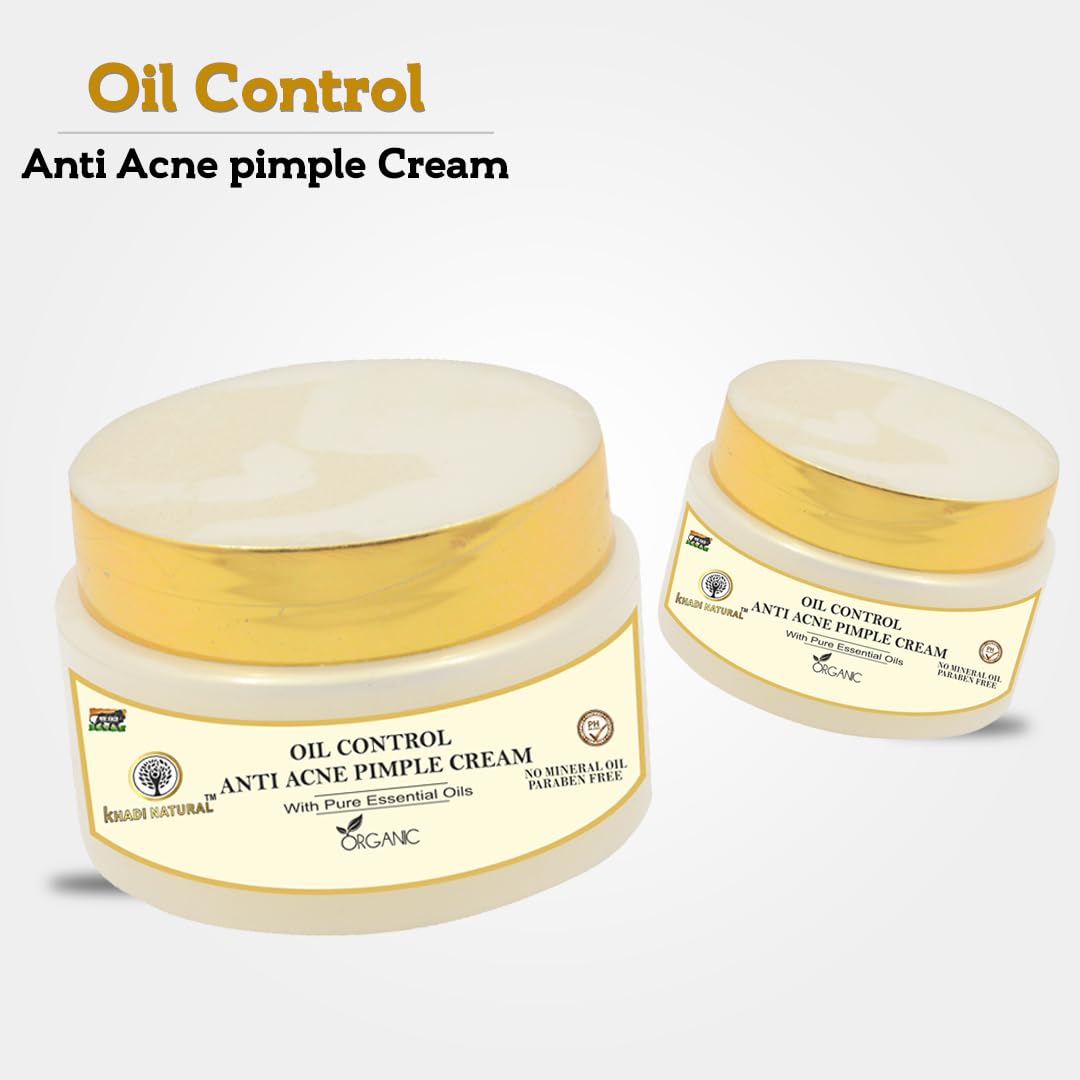 Khadi Natural Oil Control Anti-Acne Pimple Cream 50g - Organic Acne Treatment for Oily & Sensitive Skin - Clarifying Face Cream for Teen & Adult Acne - Perfect for Daily Skincare Routine & Breakout Emergencies