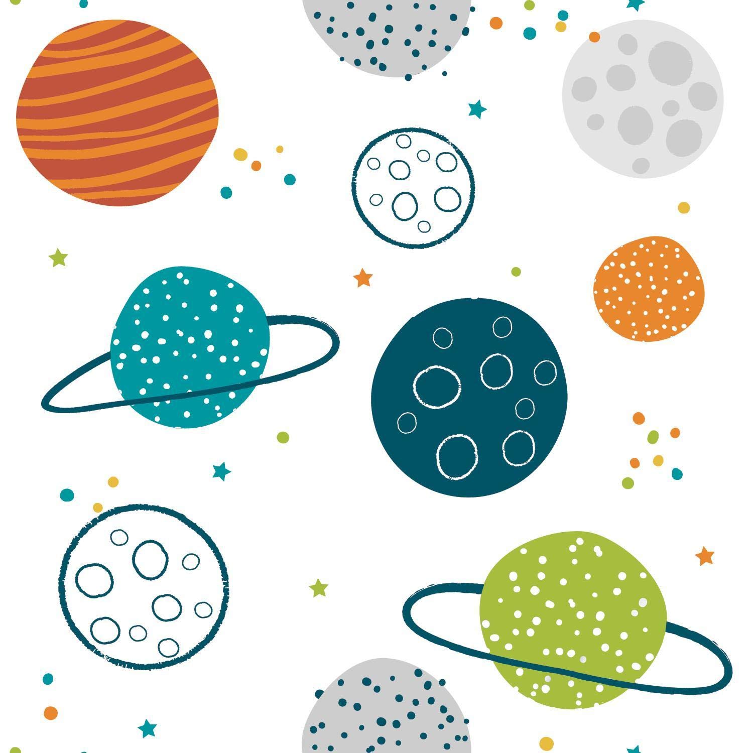 RoomMates RMK11300RL Colorful Planets Peel and Stick Wallpaper - Easy Removable Space Themed Wall Decals for Kids Bedroom, Nursery, Playroom & Classroom Decor