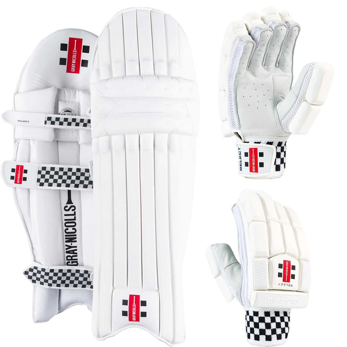 Gray Nicolls Classic Select Cricket Batting Gloves & Pads Set - Premium Leather Protection for Cricket Players - Perfect for Practice & Match Play
