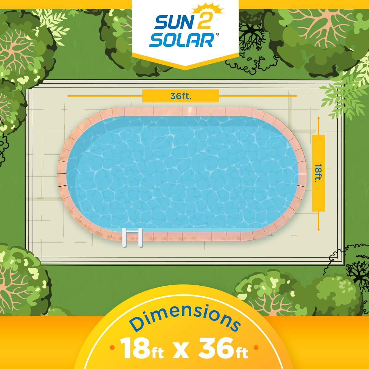 Sun2Solar Blue 18 ft x 36 ft Oval Pool Solar Cover | 800 Series | Heat Retaining Blanket for Inground & Above Ground Pools | Solar Heating Blanket | Perfect for Extending Swimming Season & Reducing Energy Costs