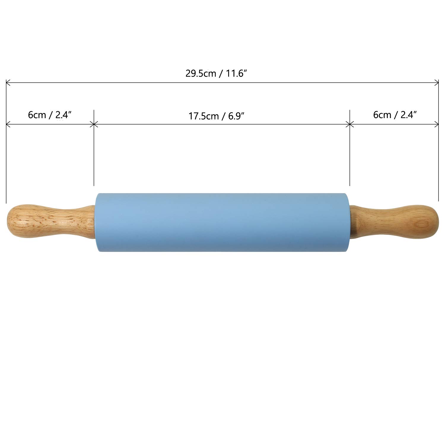 Non-Stick Silicone Rolling Pin with Wooden Handles - 12 Inch Mini Pastry Dough Roller for Baking, Fondant, Pizza Dough & Cookies | Perfect for Home Bakers & Professional Kitchens (Blue)