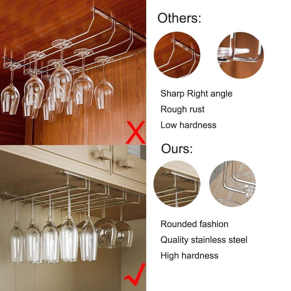 Premium Stainless Steel Under Cabinet Wine Glass Rack - 13 Inch Chrome Hanging Stemware Holder for Kitchen, Bar & Dining Room | Space-Saving Wine Glass Storage Organizer for Home & Commercial Use