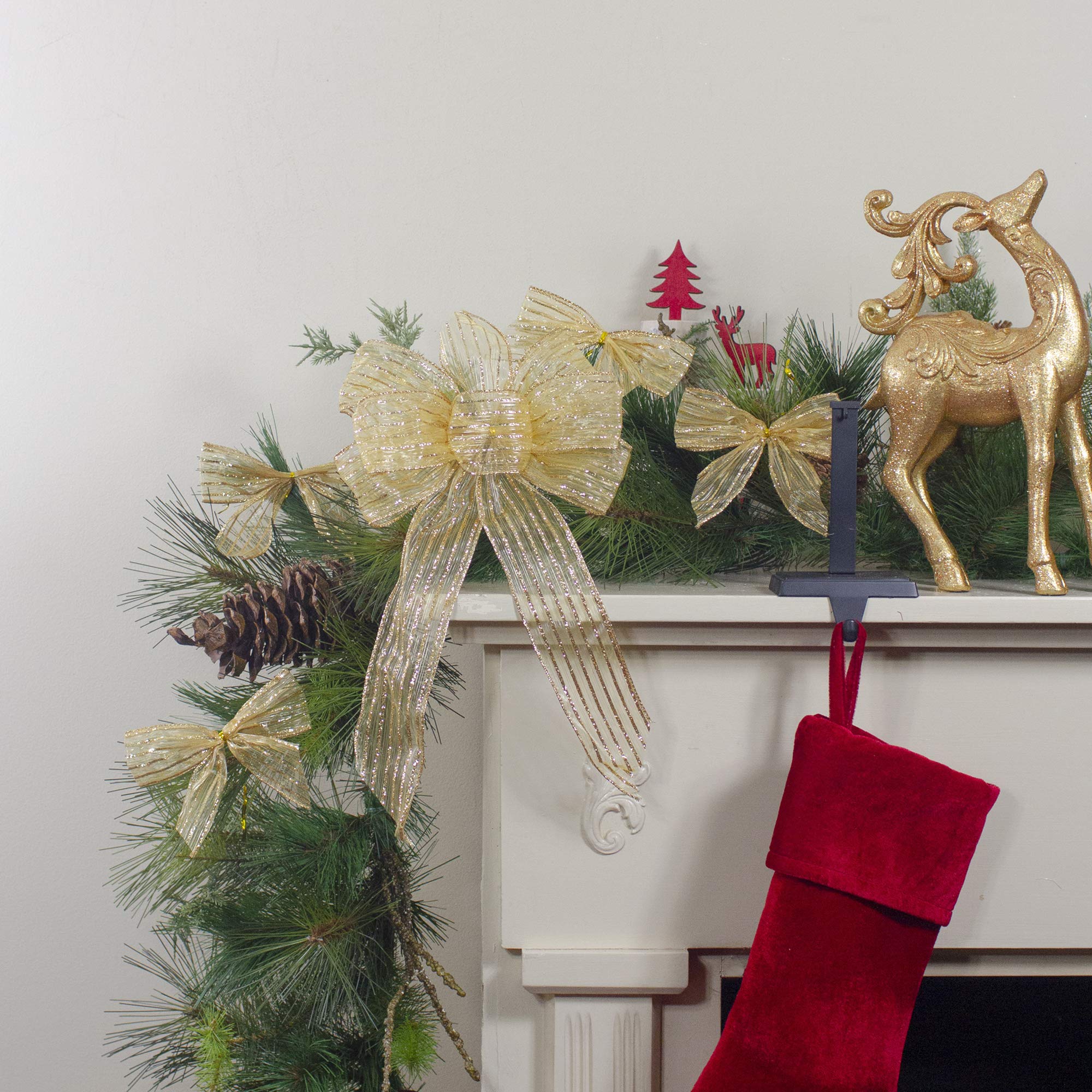 Northlight Glitter Striped 6-Loop Christmas Bow Decoration in Gold - Perfect for Tree Toppers, Gift Wrapping & Holiday Home Decor