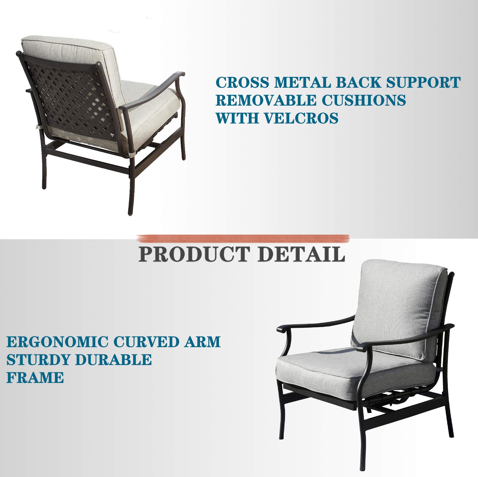 Premium Outdoor Patio Bistro Dining Chairs Set of 2 with Thick Cushions - Durable Metal Frame & Comfortable Fabric - Perfect for Garden, Backyard, Restaurant or Cafe Seating (Grey)