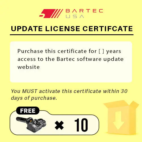 Bartec TPMS Tool Software Update License with FREE Sensors | Professional Tire Pressure Monitoring System for Auto Shops & Mechanics