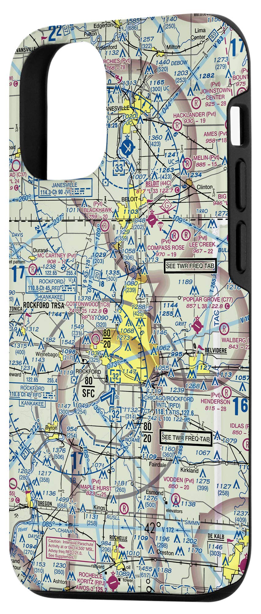 iPhone 12/12 Pro KRFD Rockford Airport Chicago Sectional Chart Pilot Case - Perfect for Aviation Enthusiasts & Flight Training Accessories