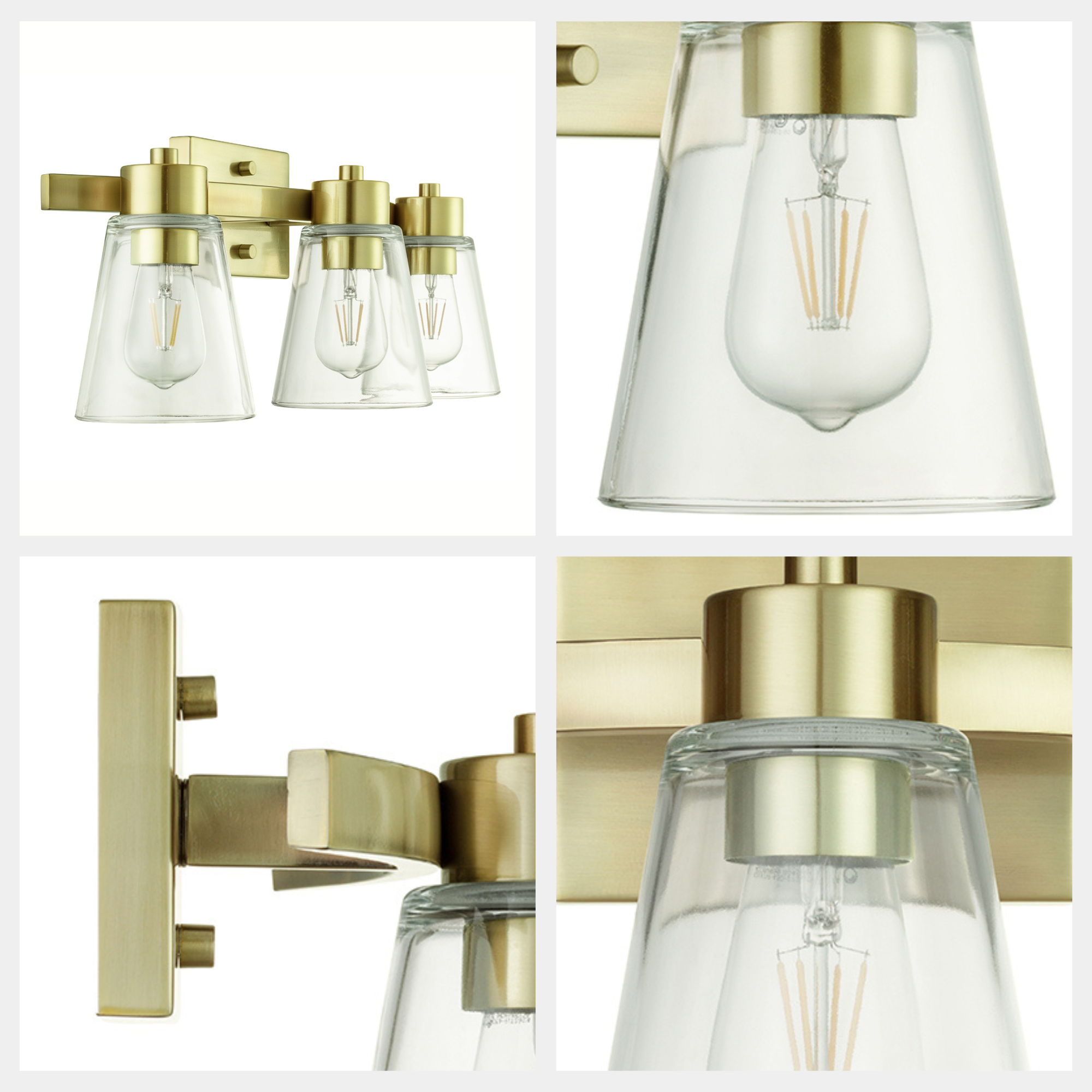 Fairendale 3-Light Vanity Light Fixture with Clear Glass Shades in Soft Gold Finish - Perfect for Bathroom, Bedroom, and Dressing Room Lighting
