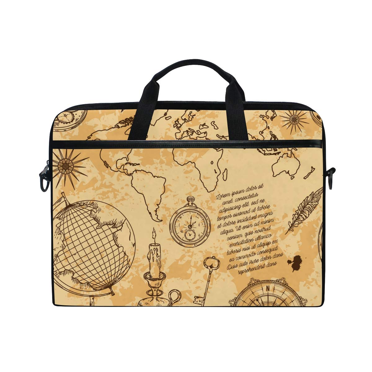 Vintage Globe Compass World Map Laptop Shoulder Bag - Stylish Waterproof 13-14 Inch Computer Briefcase with Adjustable Strap for Men & Women - Perfect for Work, Travel & School Commute