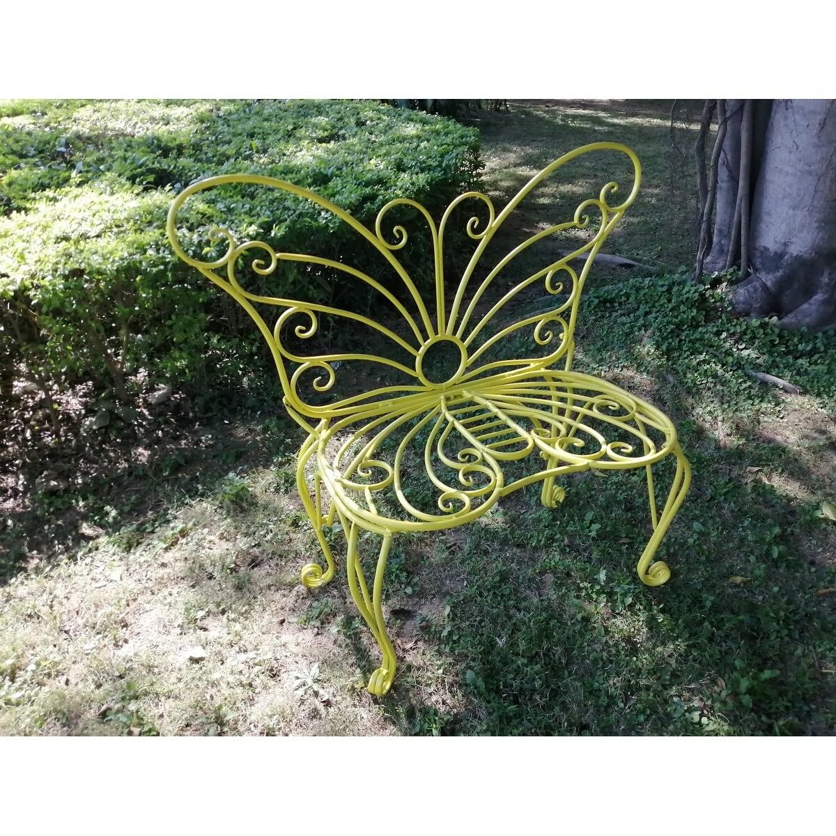 Hi-Line Gift 78620-S-YL Yellow Metal Garden Butterfly Chair - Outdoor Patio Furniture for Relaxing in Backyard, Garden, or Poolside