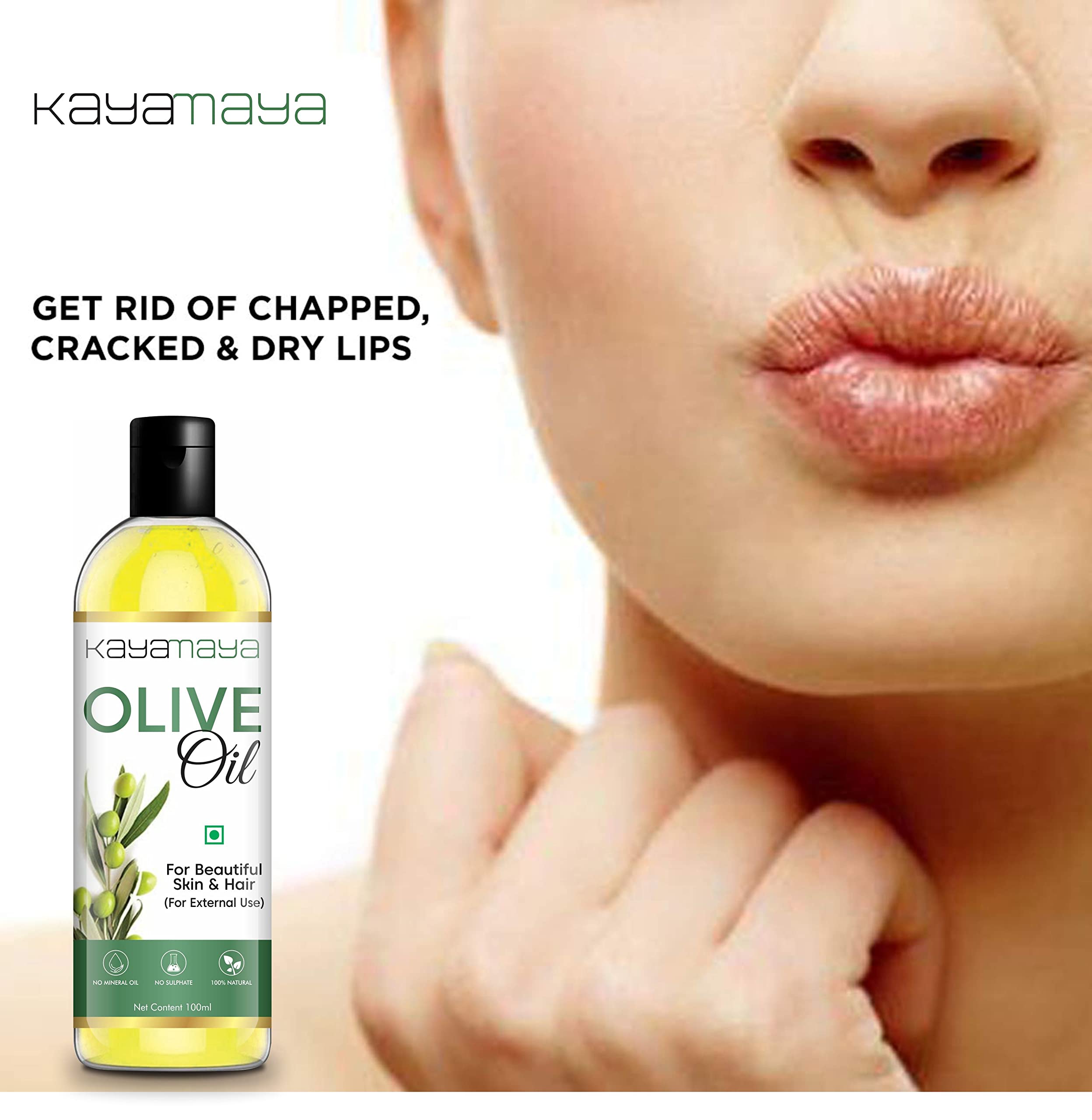 Kayamaya Pure Cold Pressed Olive Oil for Hair and Skin Care - 100ml Natural Moisturizer for Dry Scalp, Split Ends & Glowing Skin - Perfect for DIY Beauty Treatments & Massage Therapy