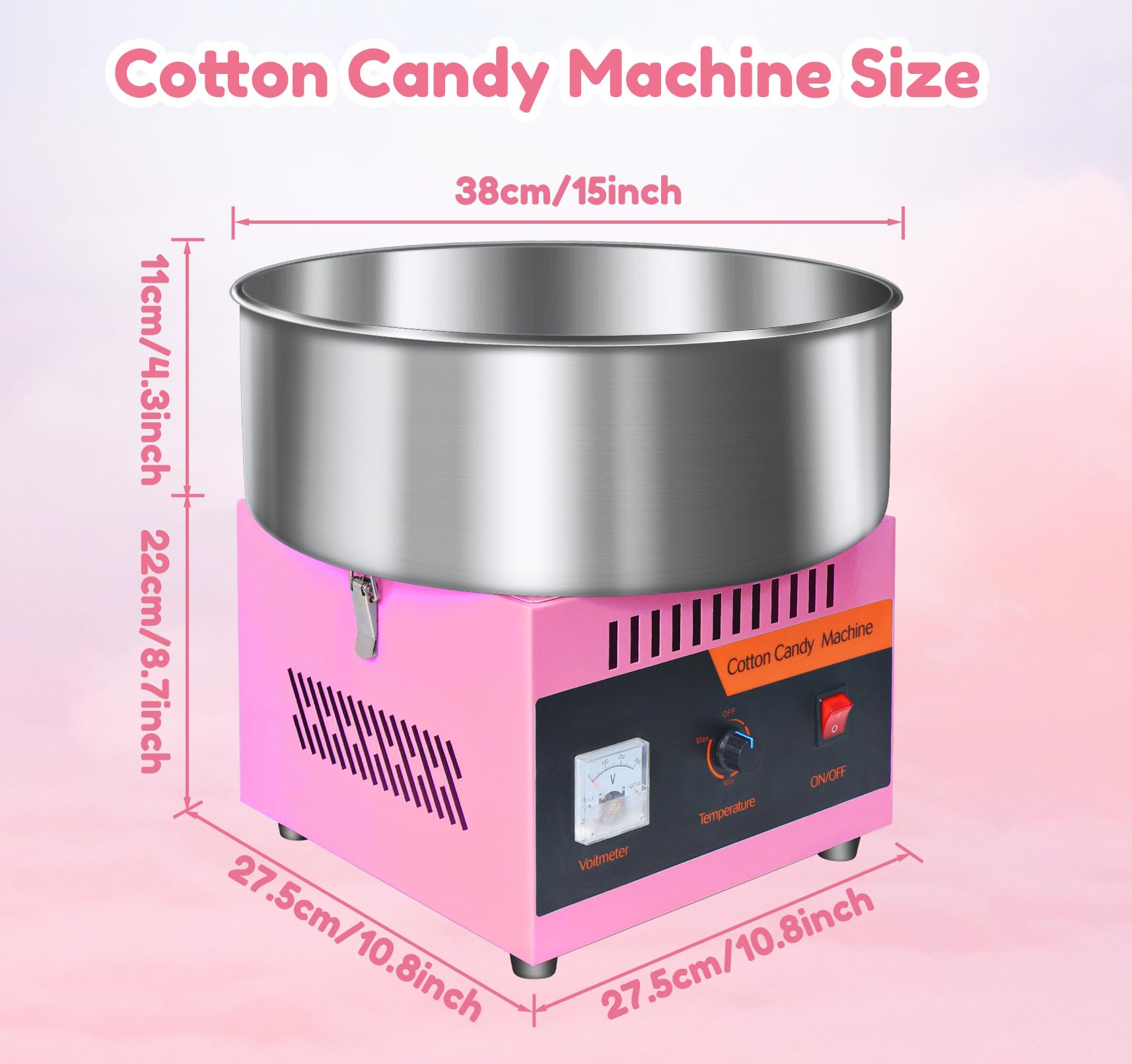Commercial Cotton Candy Machine 1000W - Electric Candy Floss Maker with Stainless Steel Bowl & Sugar Scoop - Perfect for Kids Birthday Parties, Carnival Events, and Family Gatherings (Pink)