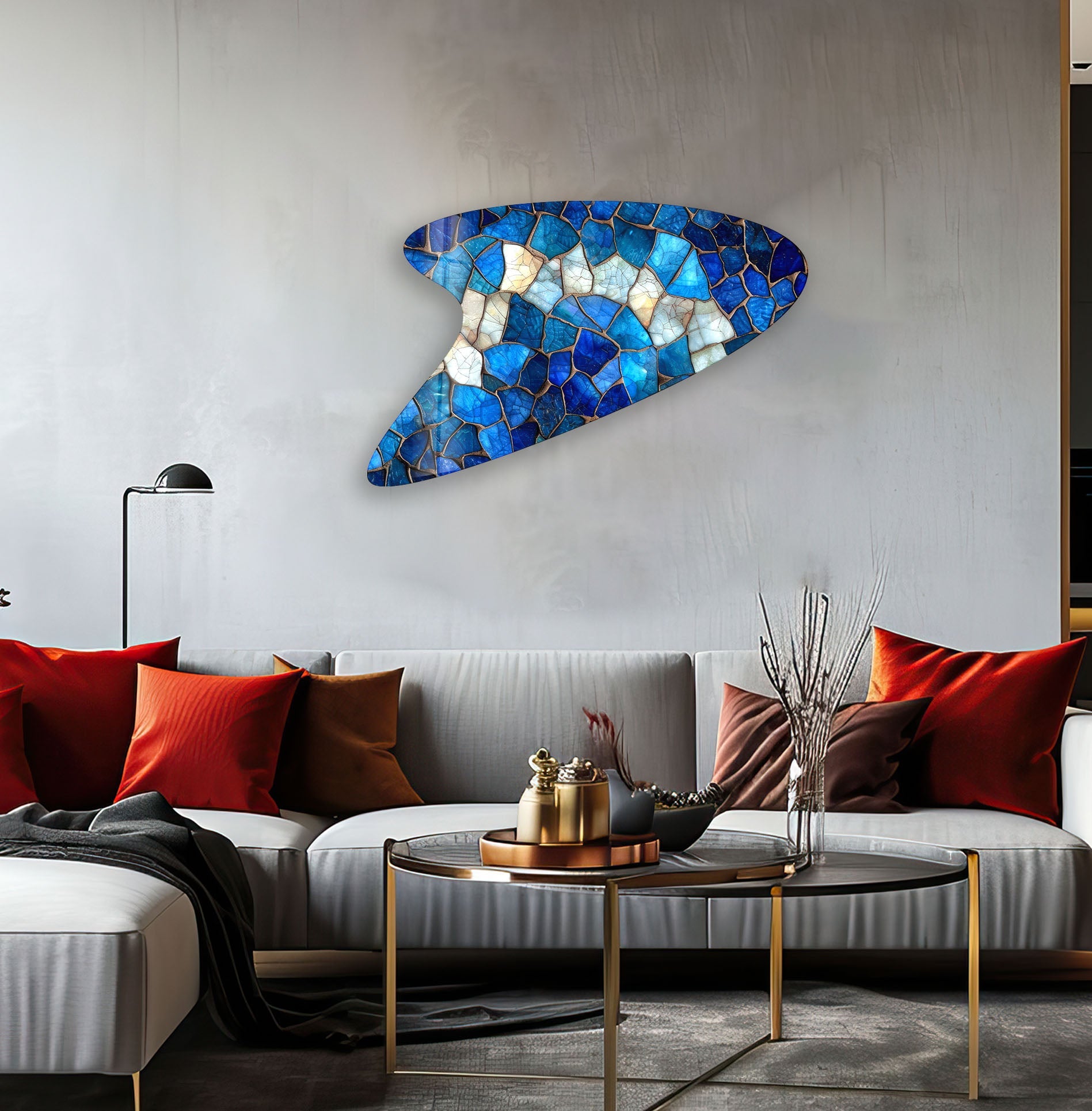 Blue Stained Glass Wall Art - Handcrafted Decorative Panel for Living Room, Bedroom & Office Decor - Perfect for Home & Business Interior Design