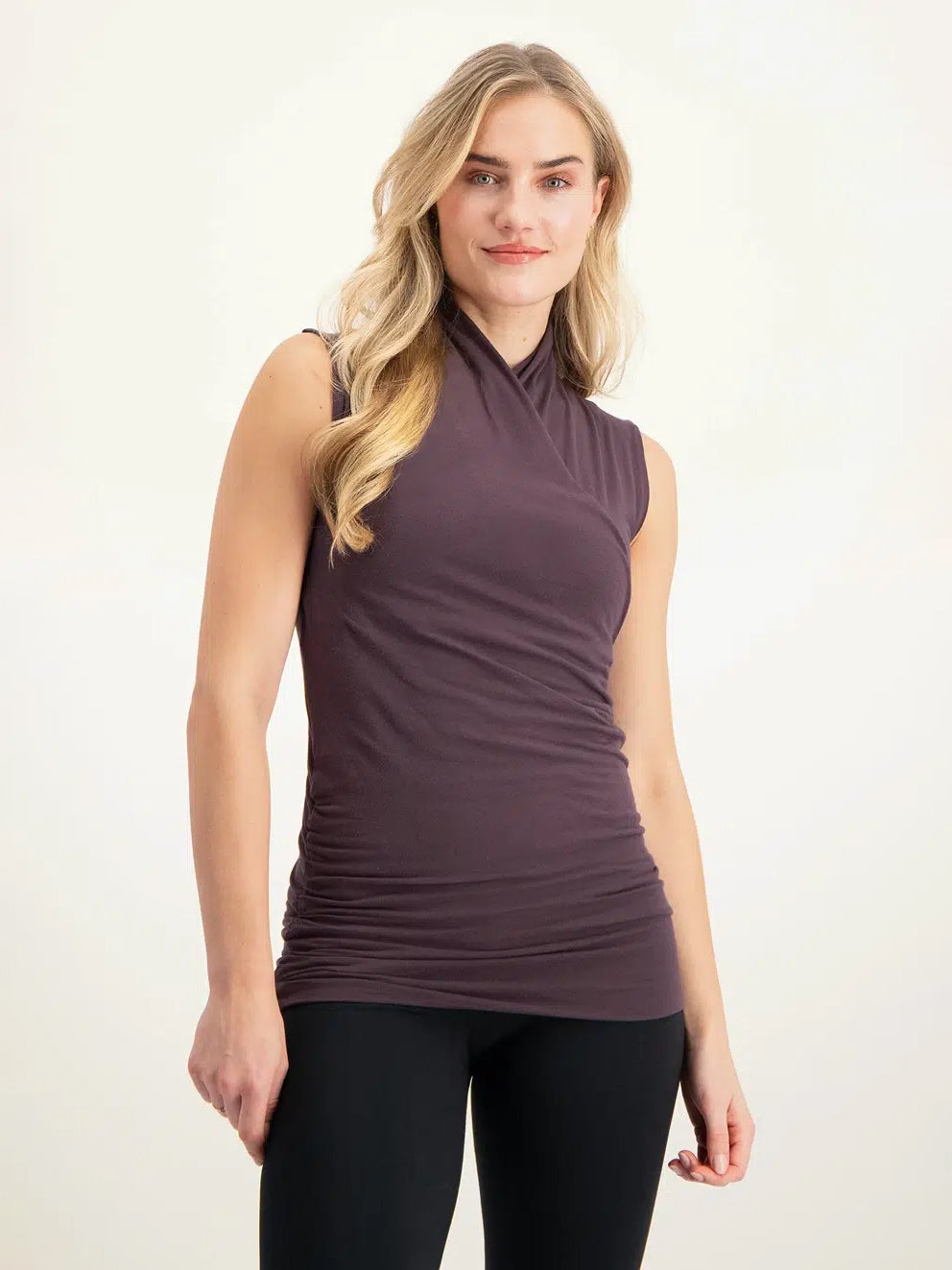 Urban Goddess Good Karma Yoga Top in Berry - Comfortable & Stylish Workout Shirt for Women - Perfect for Yoga, Pilates & Gym Sessions