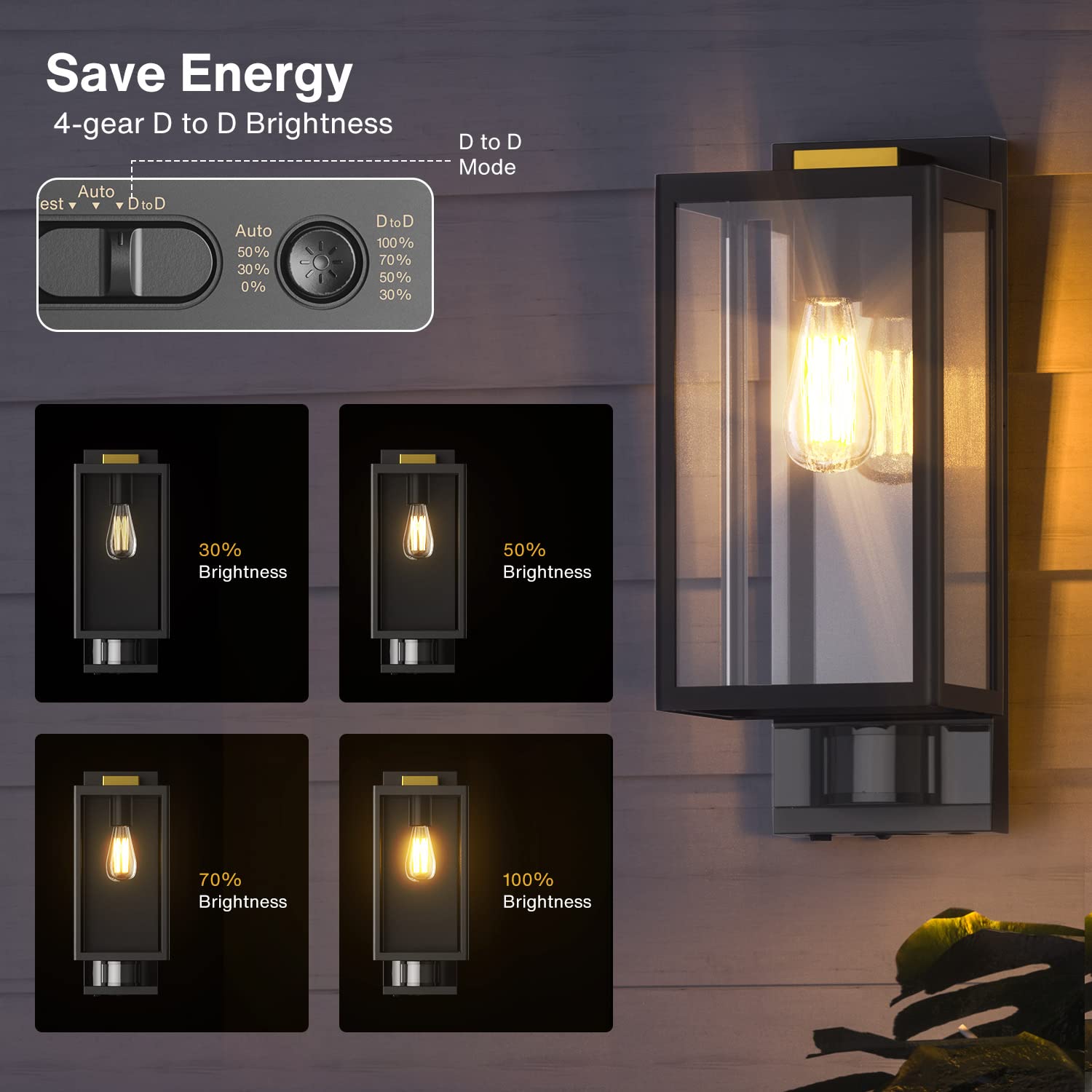 Motion Sensor Outdoor Wall Lights - Dusk to Dawn Security Lighting, Modern Black Square Exterior Wall Lantern with 3 Brightness Modes, Waterproof IP65 for Garage, Porch, Patio & Backyard (Bulb Not Included) - Ideal for Home Security, Pathway Illumination & Nighttime Safety