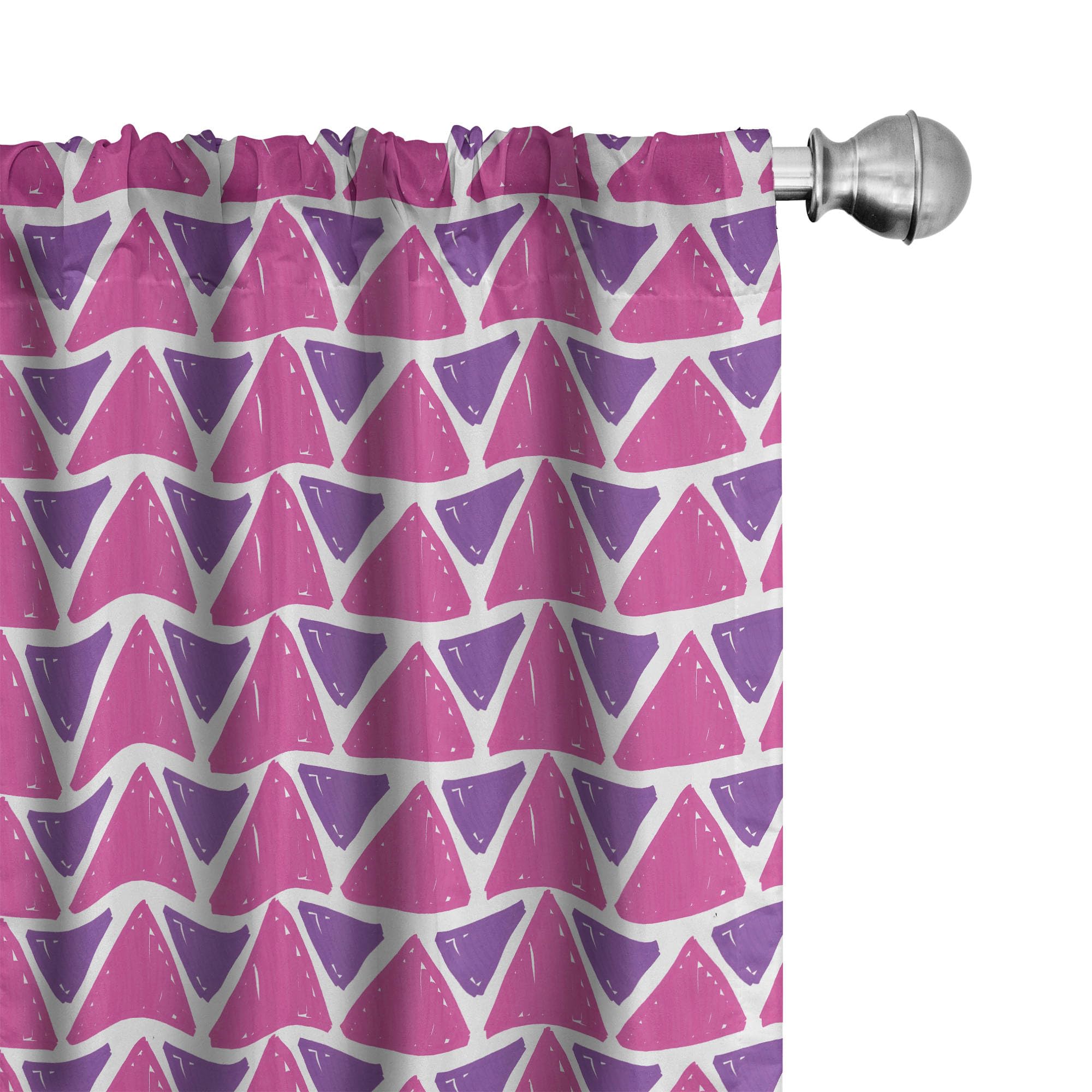 Ambesonne Geometric Window Curtains - Hand Drawn Abstract Triangle Pattern with Brush Strokes, Lightweight Purple & Pink Striped Curtains for Living Room & Bedroom - 2 Panel Set with Rod Pocket (28