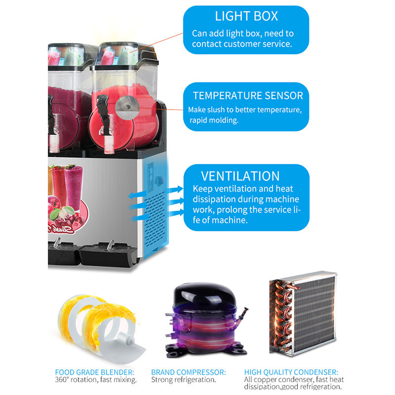 110V Commercial Slushy Machine 45L 3-Tank Stainless Steel Margarita Frozen Drink Maker with Powerful Compressor - 1100W High Efficiency Cooling for Supermarkets, Cafes, Restaurants & Bars - Perfect for Summer Parties, Poolside Events and Refreshment Stands
