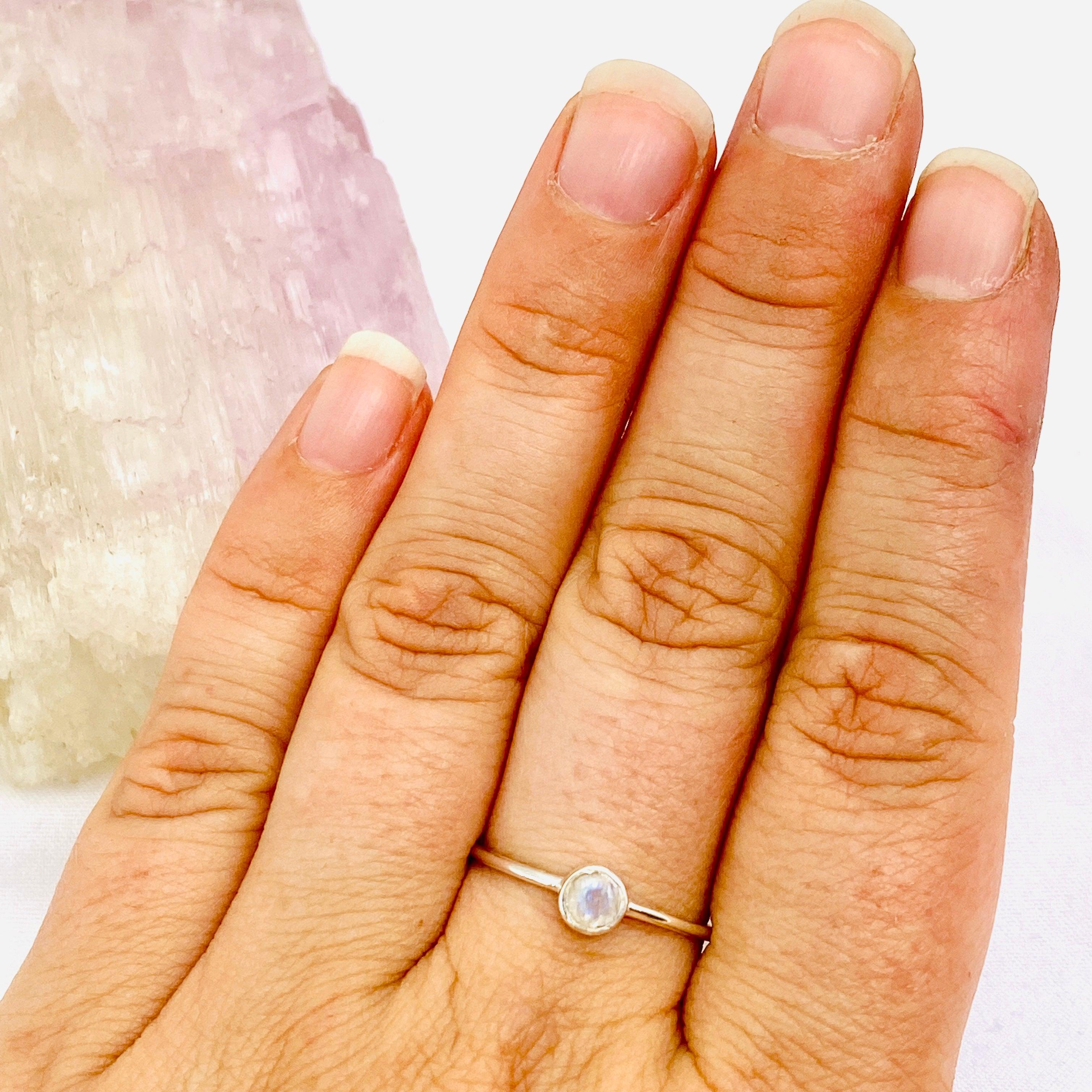 Moonstone Round Faceted Fine Band Ring R3754 MS - Elegant Sterling Silver Jewelry for Women, Perfect for Weddings, Anniversaries & Special Occasions
