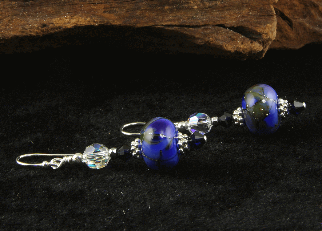 Handmade Cosmic Silver Blue Lampwork Glass Earrings for Women - Boho Chic Jewelry for Parties, Weddings & Everyday Wear