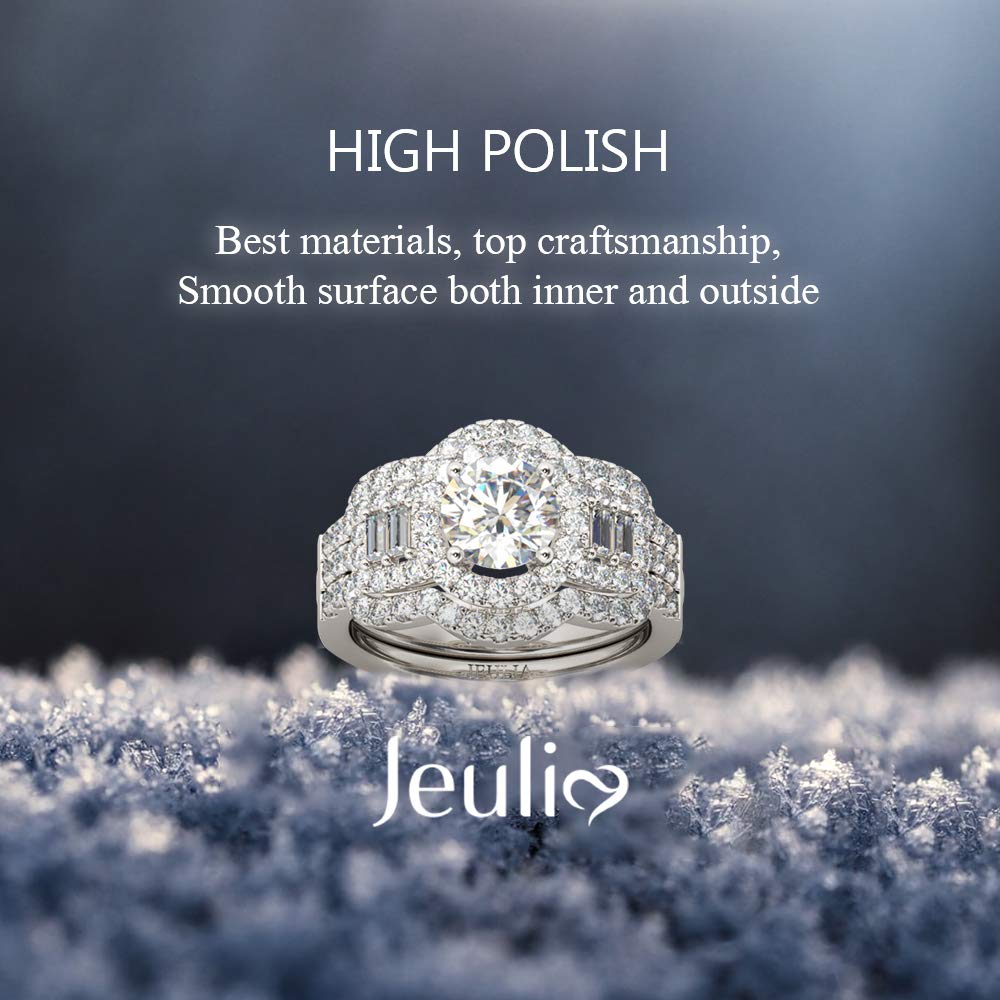 Jeulia 2 Carat Cubic Zirconia Halo Engagement Ring Set for Women - Sterling Silver Round Cut Bridal Wedding Band, Promise & Anniversary Jewelry Gift for Her - Perfect for Proposals, Weddings & Special Occasions