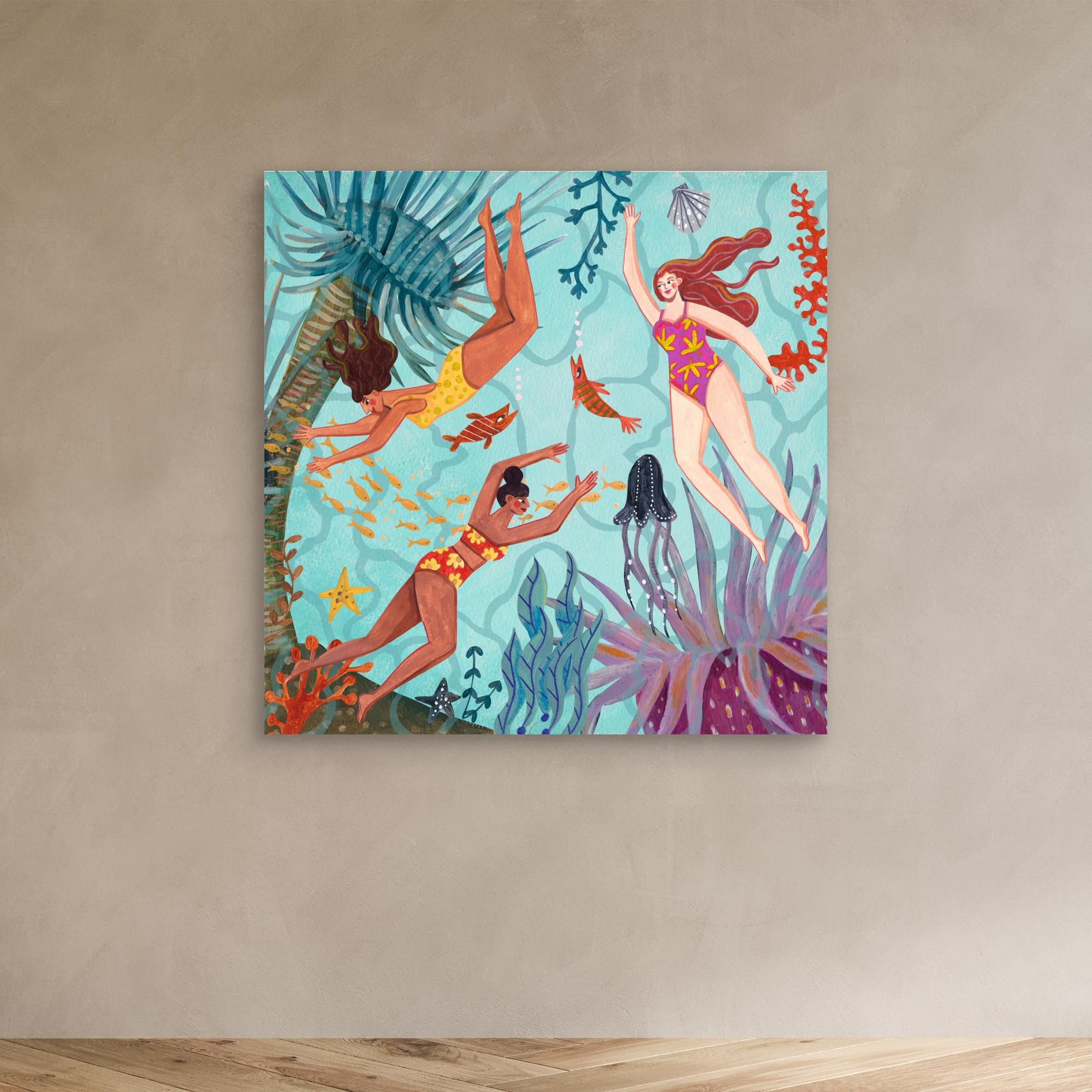 Caroline Bonne Müller Ocean Swimming Canvas Print - Stunning Beach Wall Art for Living Room, Bedroom & Office Decor
