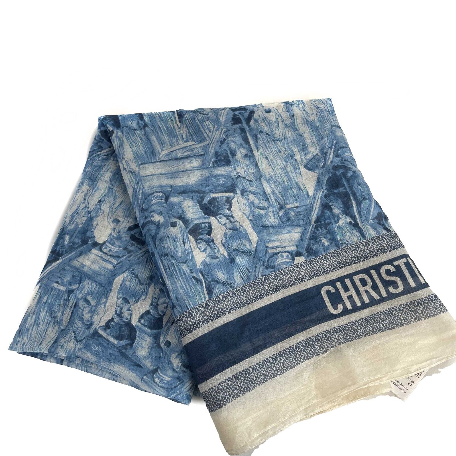 Christian Dior Limited Edition Blue & White Greek Statue Print Cotton Scarf - Cruise 2022 Collection - Perfect for Travel, Gift Giving & Fashion Accessories