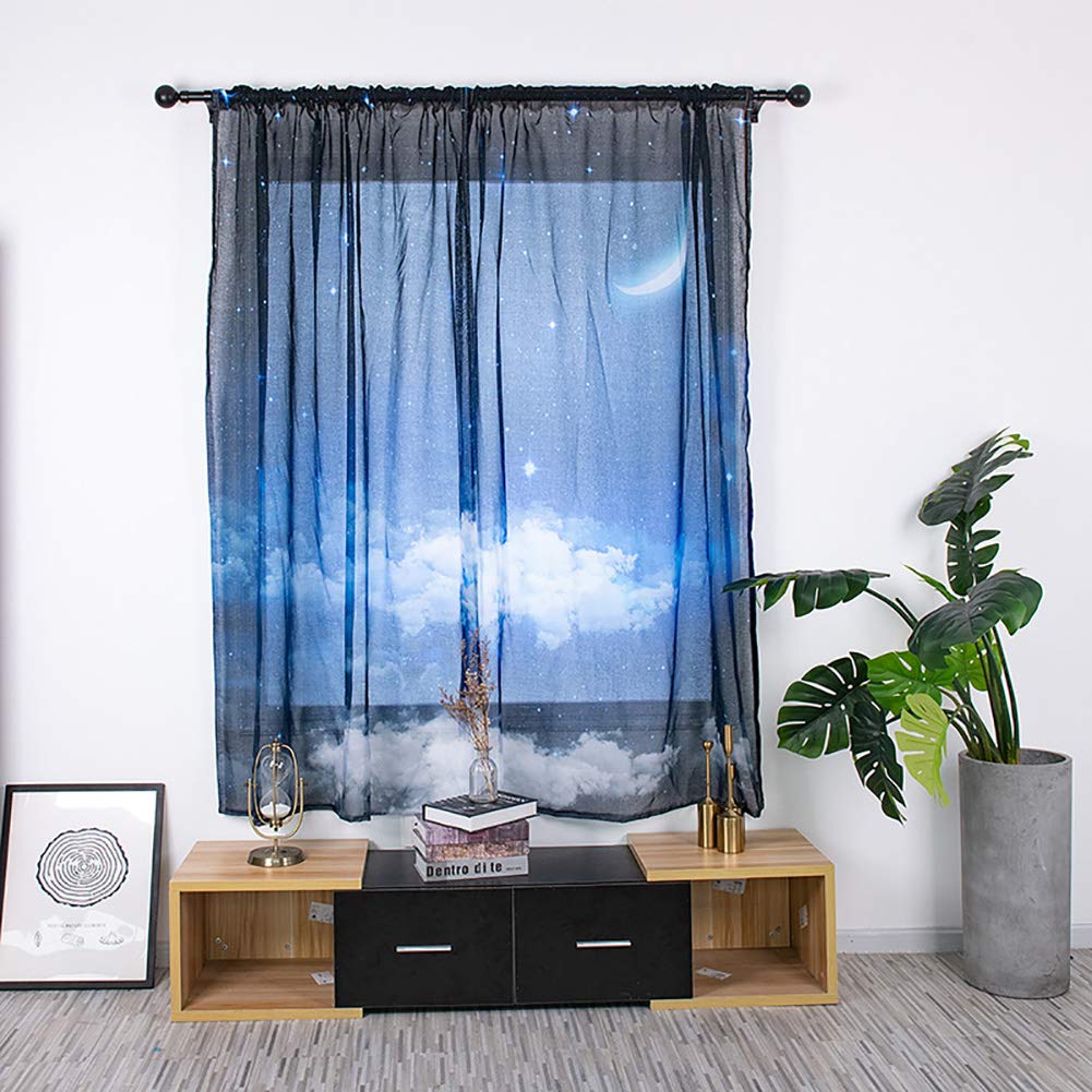 BOYOUTH Starry Sky Moon Clouds Sheer Voile Curtains - 2 Panels 53x78 Inches, Rod Pocket Window Drapes for Bedroom, Living Room, Study - Light Filtering Decorative Curtains for Small Windows, Create Dreamy Ambiance for Relaxation & Sleep