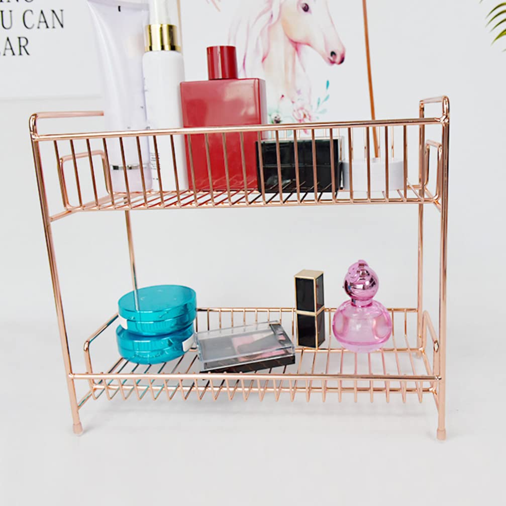 FOMIYES 2-Tier Desktop Organizer Stand - Cosmetic & Sundries Storage Shelf for Makeup, Office Supplies, Jewelry - Space Saving Home & Office Organization Solution