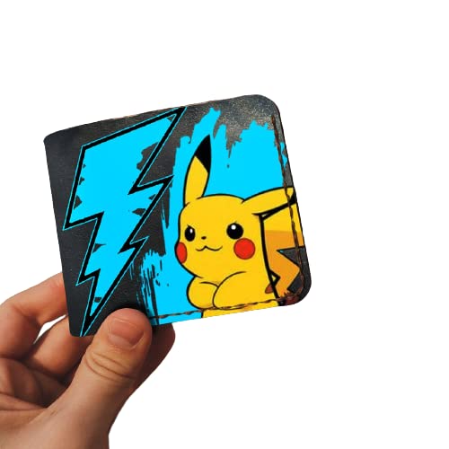 Pikachu 3D Genuine Leather Wallet - Handmade Anime Cartoon Wallet for Kids & Men - Custom Personalized Biker Wallet with Airbrush Art - Perfect for Gifts, Cosplay & Collectors