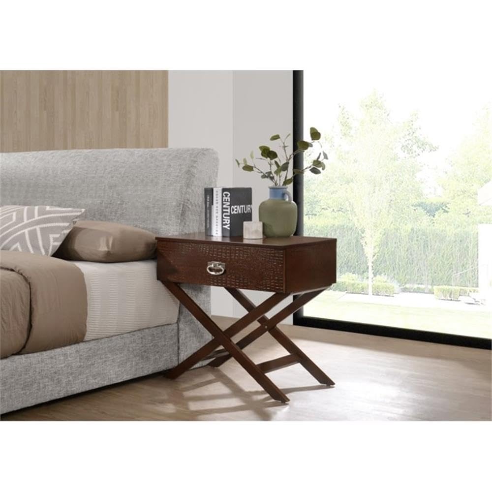 Glory Furniture Xavier Solid Wood 1-Drawer Nightstand in Cappuccino - Bedside Table for Bedroom, Living Room & Office - Compact Storage Solution with Elegant Finish