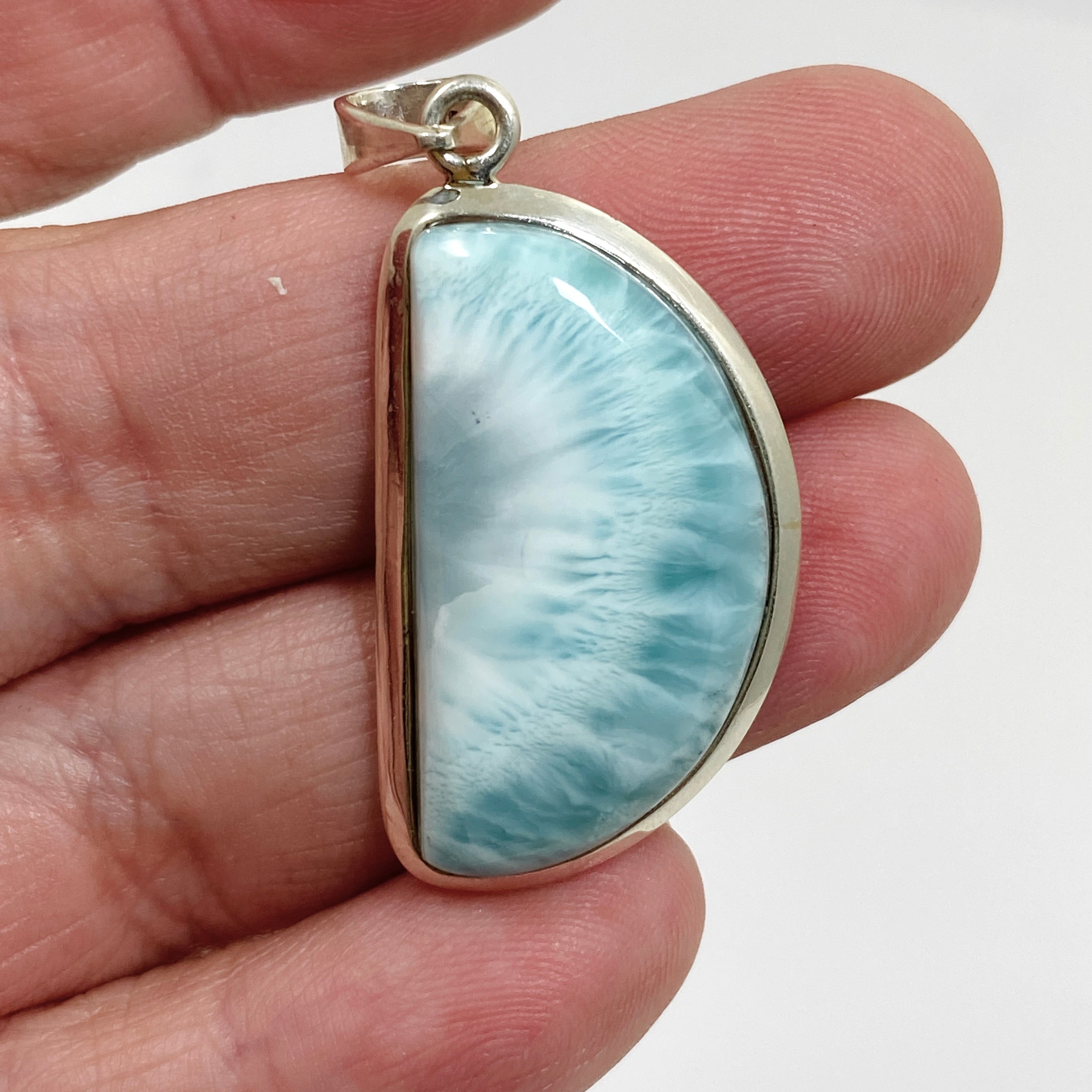 Natural Larimar Freeform Cabochon Pendant Necklace - Handmade Blue Stone Jewelry for Women - Perfect for Beach Vacations & Boho Fashion