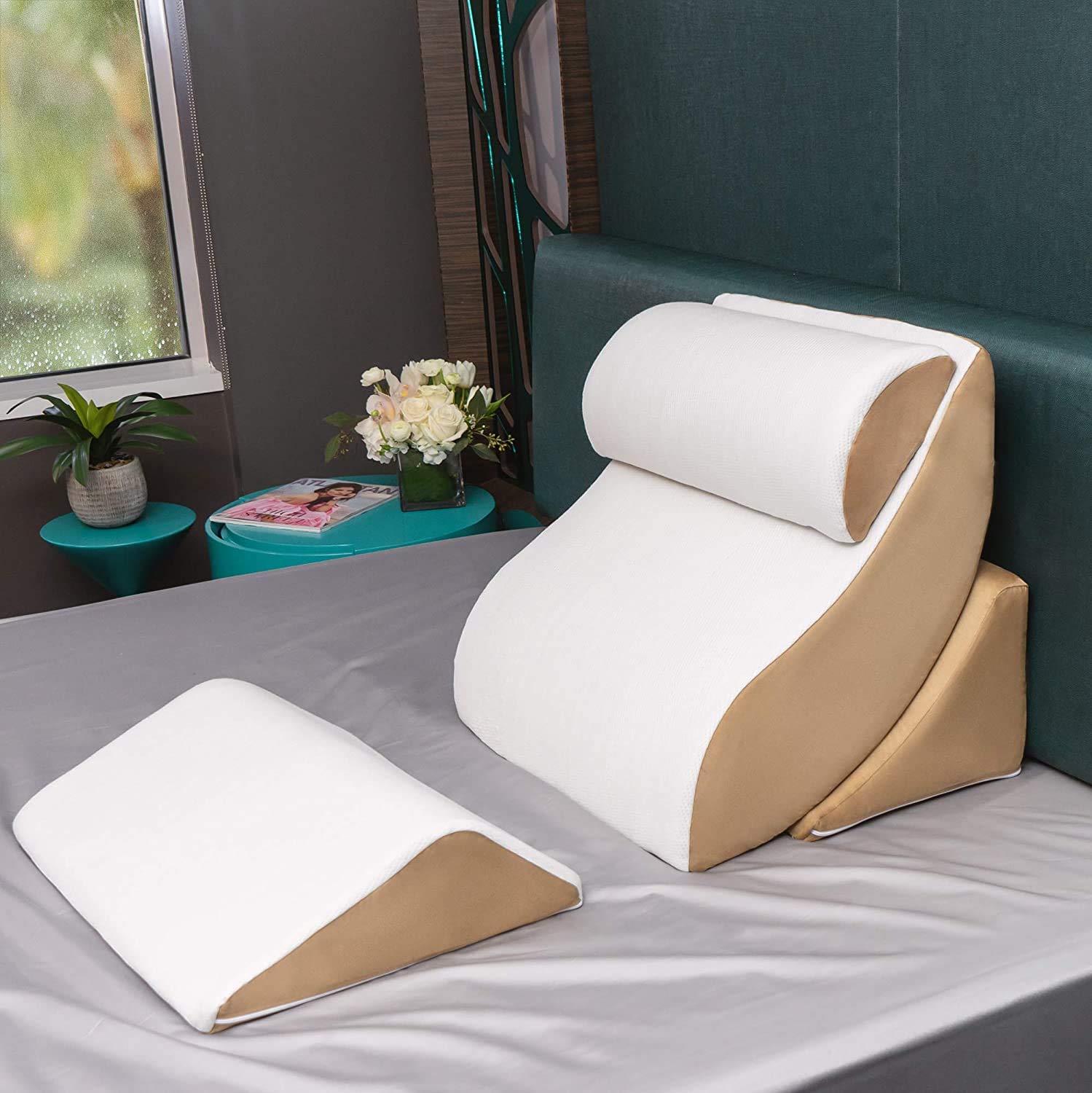 Avana Kind Bed 4-Piece Foam Bed Wedge System with Cooling Gel Infused Memory Foam & Bamboo Rayon Cover - Ideal for Back Pain Relief, Acid Reflux, Reading in Bed and Post-Surgery Recovery