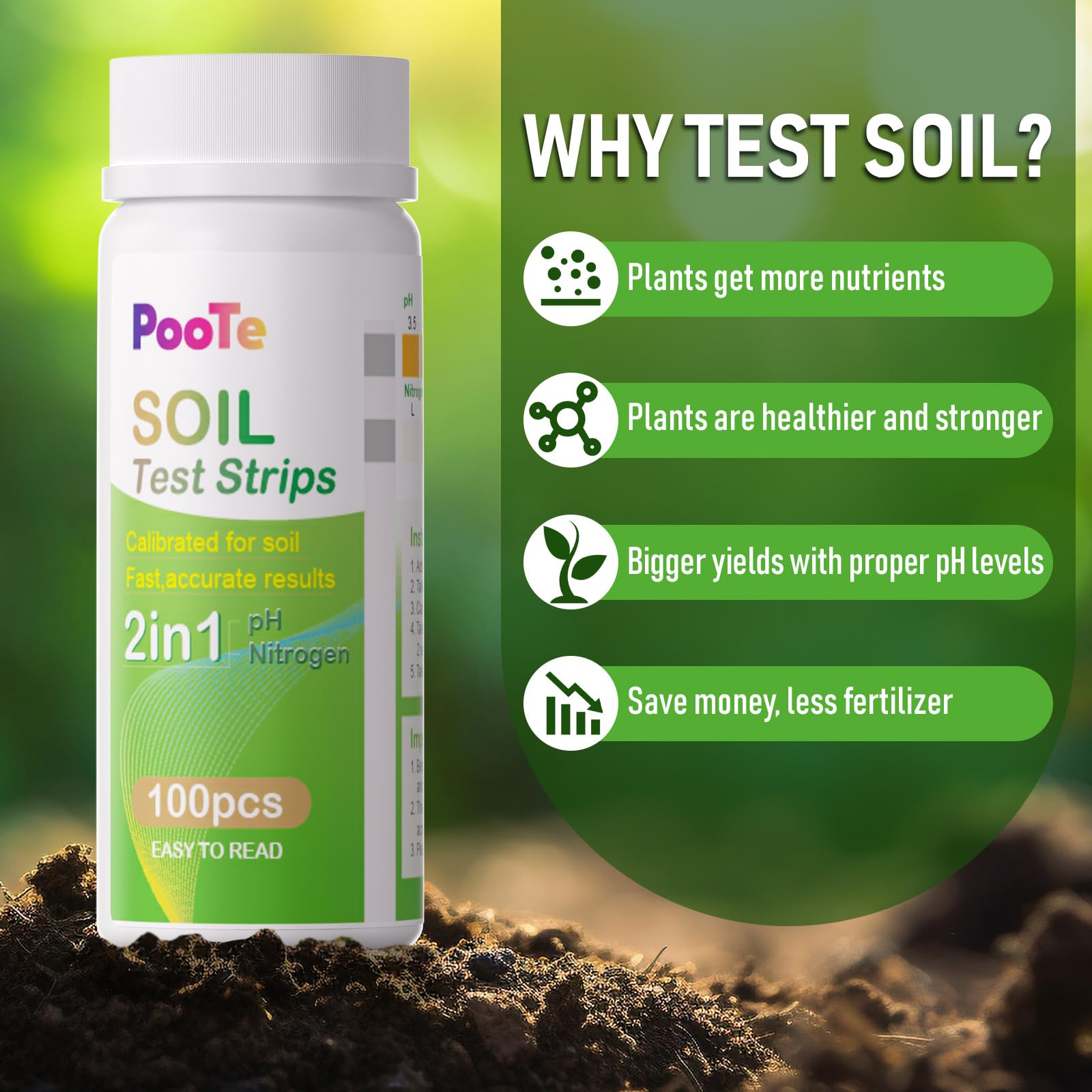 2-in-1 Soil Test Kit (100 Strips) - pH & Nutrient Tester for Home Garden, Lawn, Farm | Perfect for Indoor/Outdoor Plants, Vegetables & Flowers
