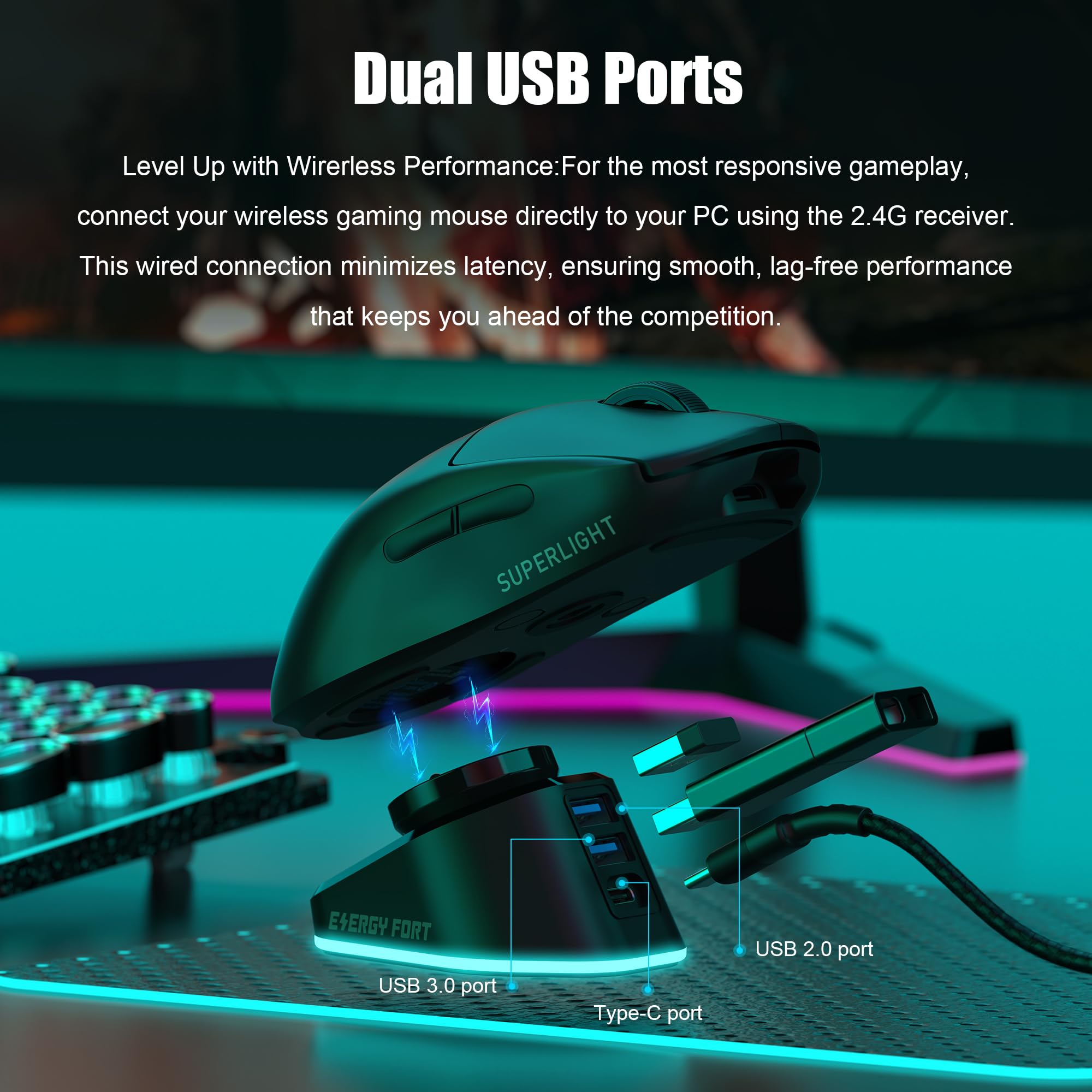 Wireless Charging Dock for Logitech & Razer Gaming Mice - Compatible with Logitech G PRO Wireless, G PRO X SUPERLIGHT, G502 LIGHTSPEED, Razer DeathAdder V2 Pro - Fast Charging Station (Black) - Perfect for Gaming Setup & Workstation Accessories