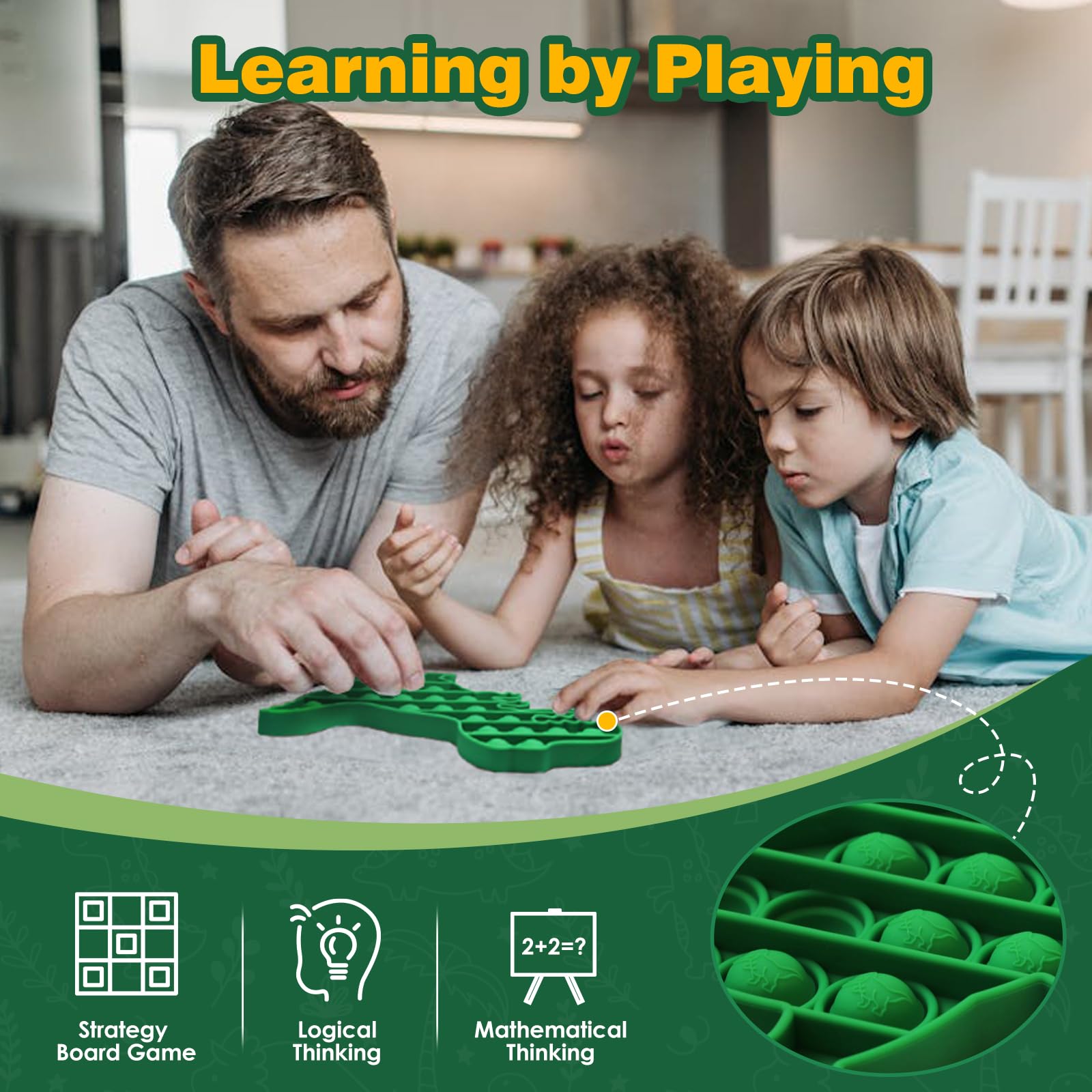 **Sensory Fidget Toys for Kids - Silicone Dinosaur Pop Popper Toy for Stress Relief, Anxiety & Focus - Squeeze Bubble Sensory Toys for Toddlers, Boys & Girls (Green Dinosaur) - Perfect for Classroom, Travel & ADHD Therapy**