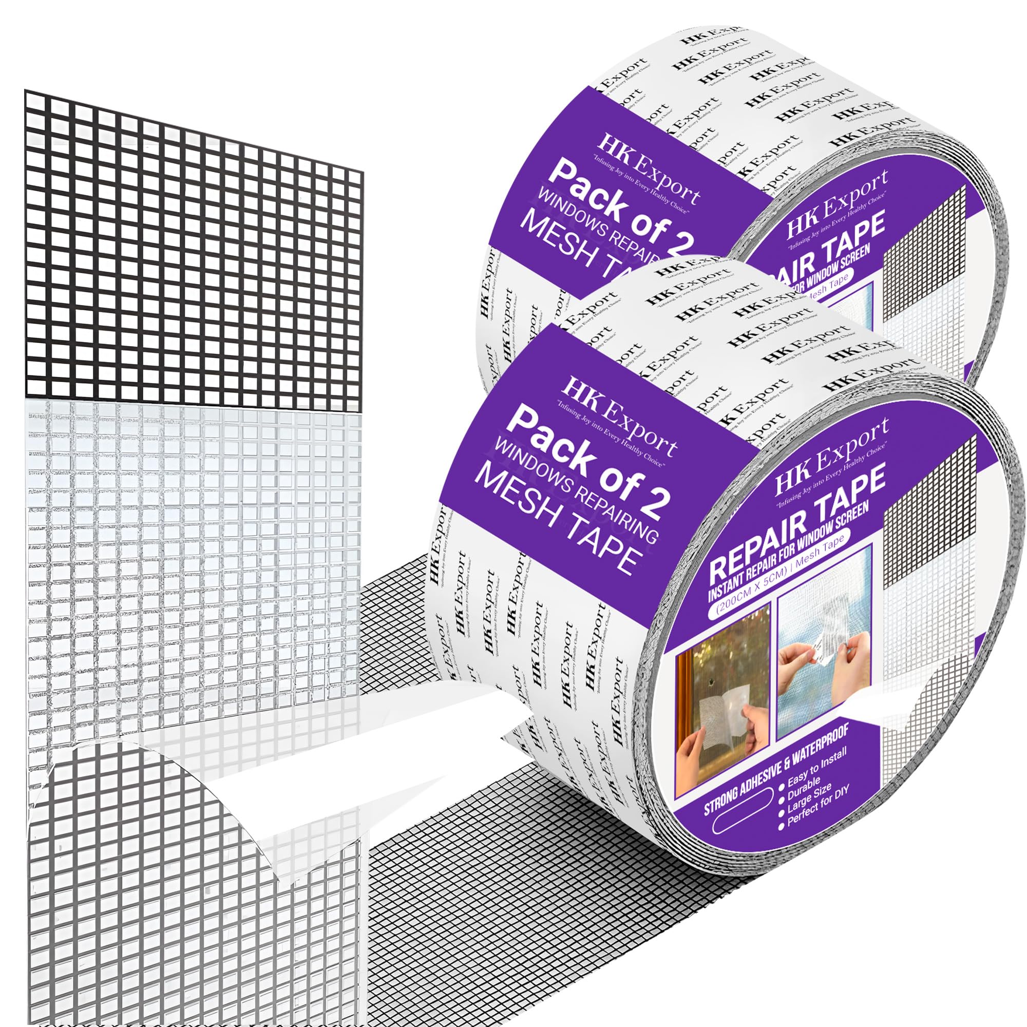 HKEXPORT Mosquito Net Repair Tape - Strong Adhesive & Waterproof Screen Patch for Window & Door Mesh Tears (Pack of 2) - Ideal for Home, RV, and Camping Screen Repairs