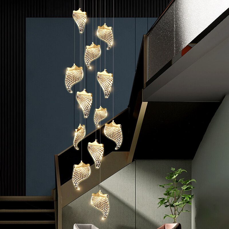 Elegant Petals Crystal Staircase Chandelier - Modern LED Lighting Fixture for Dining Room, Foyer & Stairwell - Dimmable Luxury Ceiling Light for Home Decor