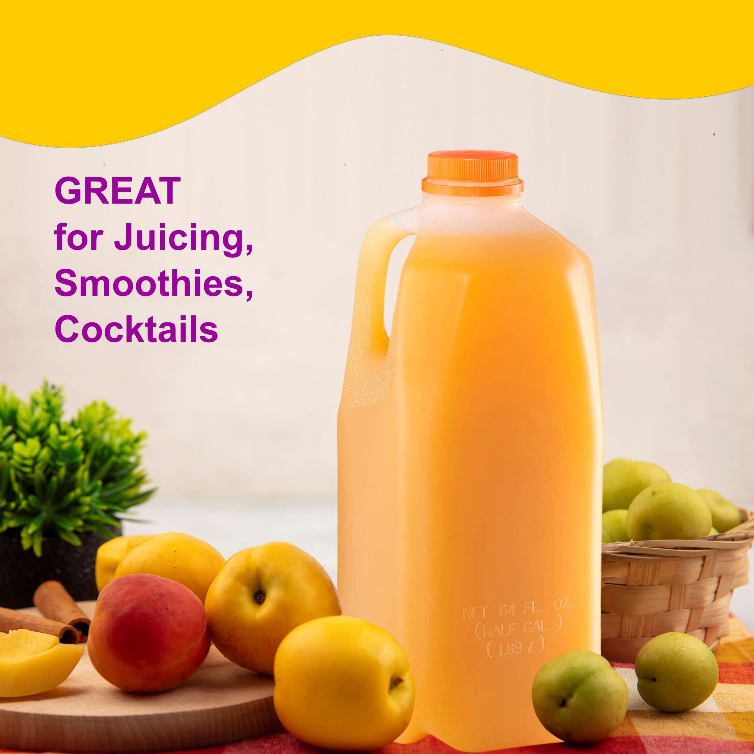 200 Pack 64oz Empty Plastic Juice Bottles with Tamper Evident Caps - Half Gallon Smoothie Containers for Juicing, Milk Storage, Meal Prep & Outdoor Picnics | BPA-Free Reusable Bottles by EcoQuality - Perfect for Home Brewing, Commercial Use & Bulk Beverage Packaging