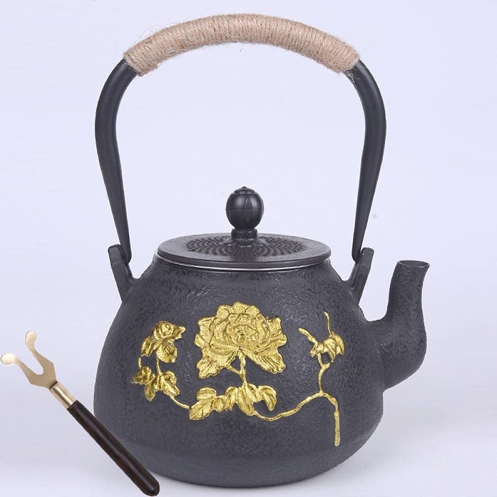 Premium Uncoated Cast Iron Teapot - Authentic Japanese Rosefinch Design for Kung Fu Tea Ceremony | Includes Free Fork | Perfect for Traditional Tea Brewing & Home Decor