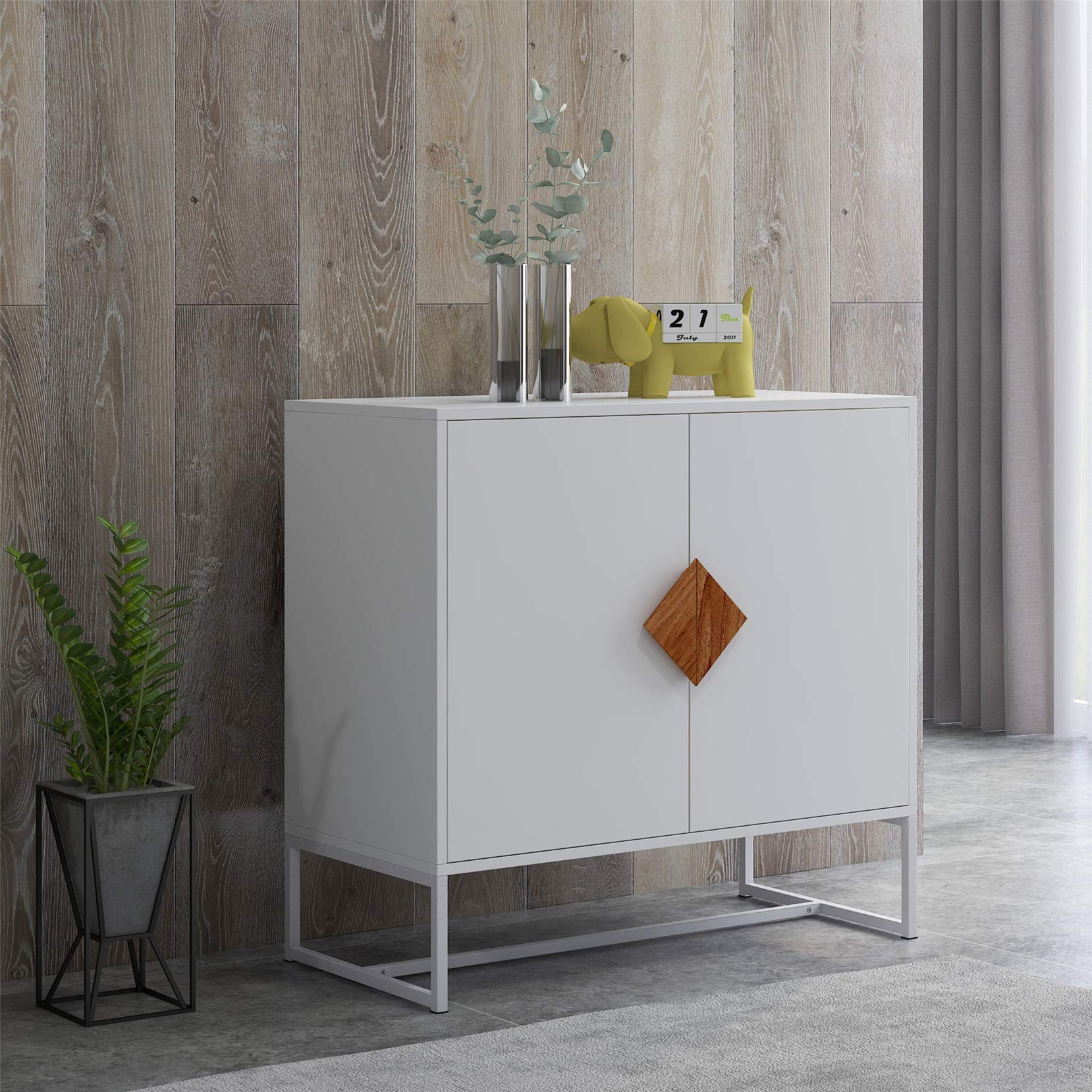HomVent 2-Door Storage Cabinet with Solid Wood Square Handles - Shoe Organizer, Side Table for Living Room, Office, Bedroom - White | Perfect for Entryway, Closet & Home Organization