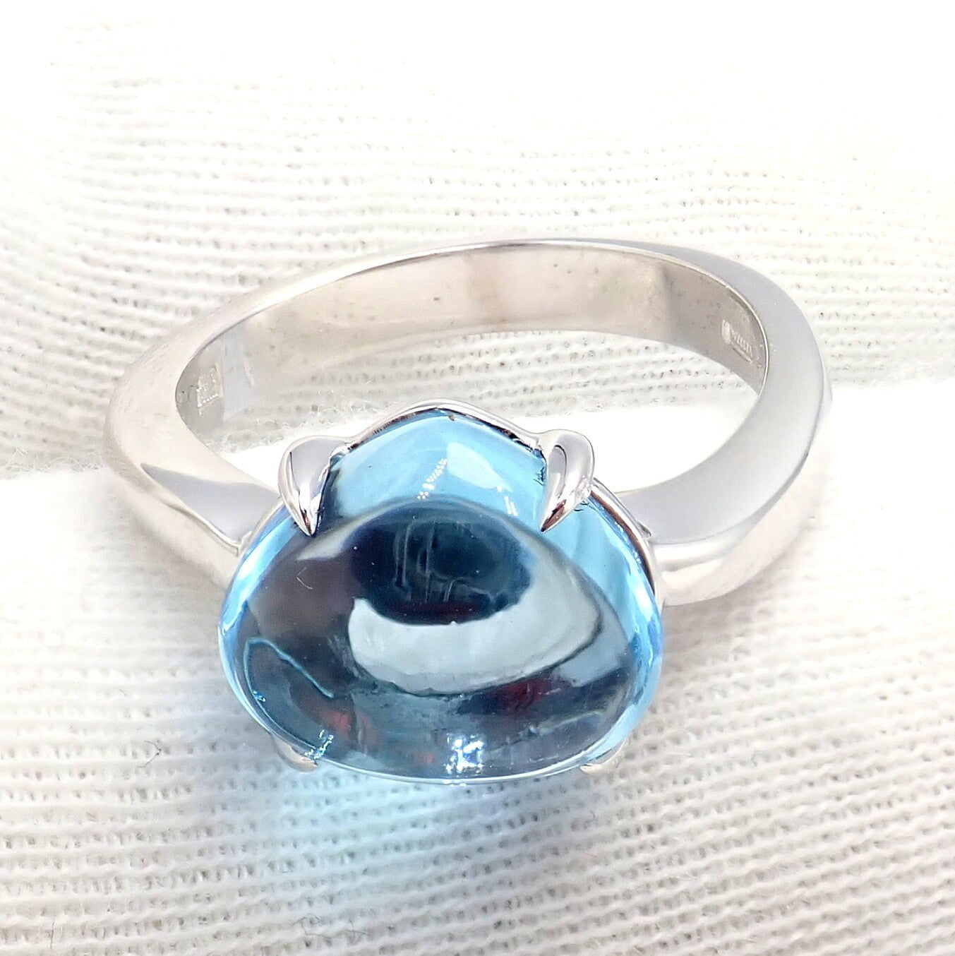 Authentic Bulgari 18k White Gold Mediterranean Eden Blue Topaz Ring - Size 6 | Luxury Jewelry for Women, Elegant Gift for Anniversary, Engagement & Special Occasions