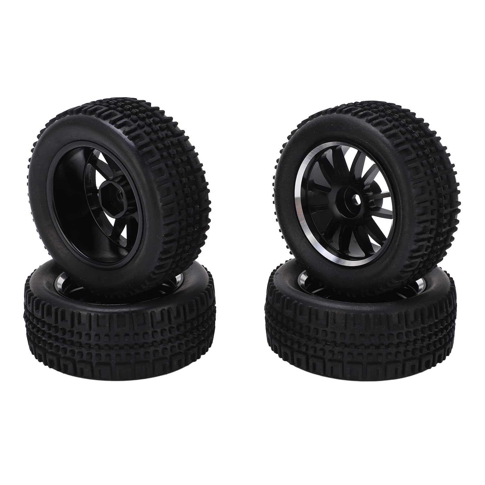 Shanrya 1/14 Scale RC Car Tires and Wheels Set - 4pcs Durable Rubber Off-Road Tires with Strong Cushioning & Wear Resistance for Front/Rear - Perfect for RC Crawlers, Rock Racers and Off-Road Bashing