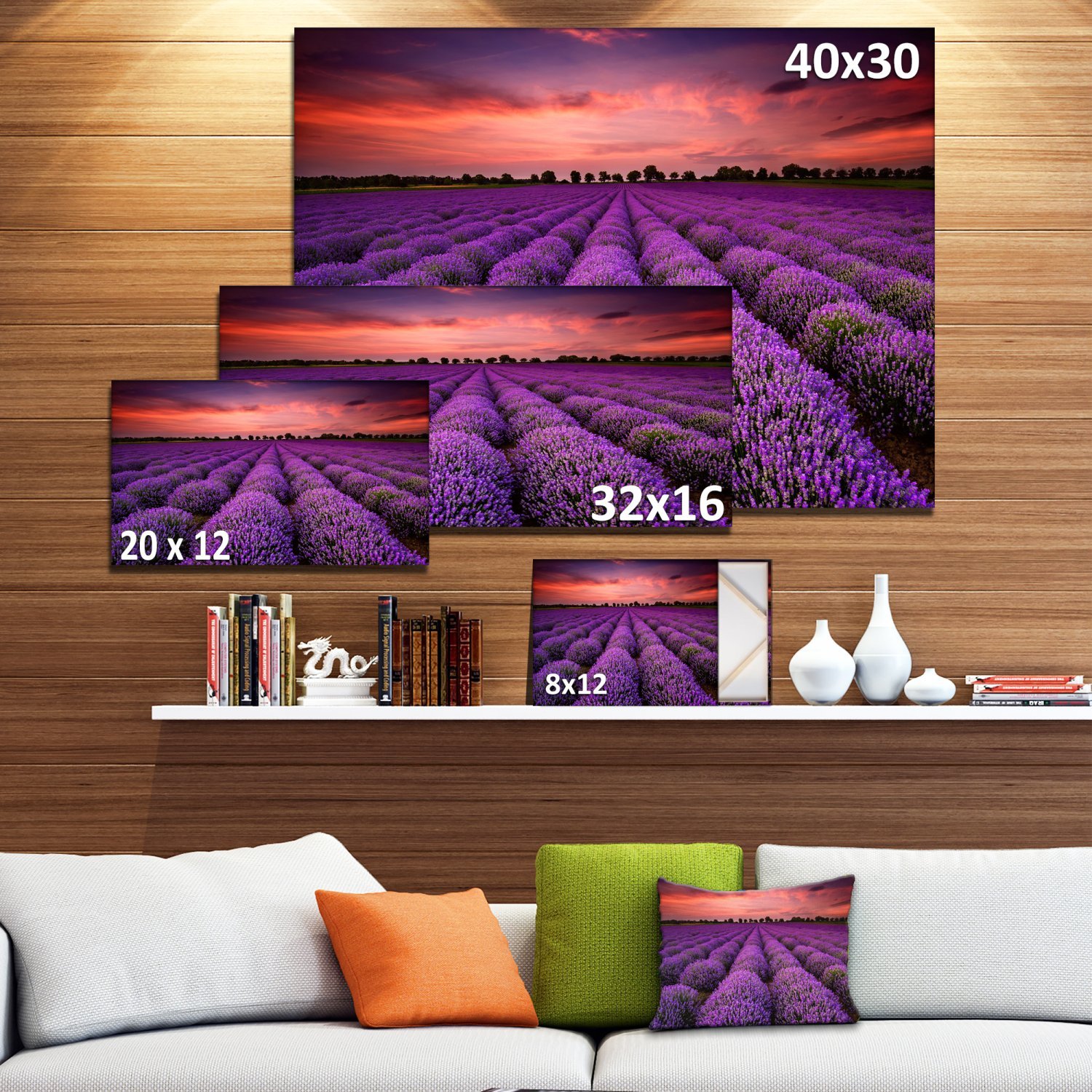Extra Large Red Sunset Over Lavender Field Wall Art - Stunning Landscape Canvas Print for Living Room, Bedroom & Office Decor