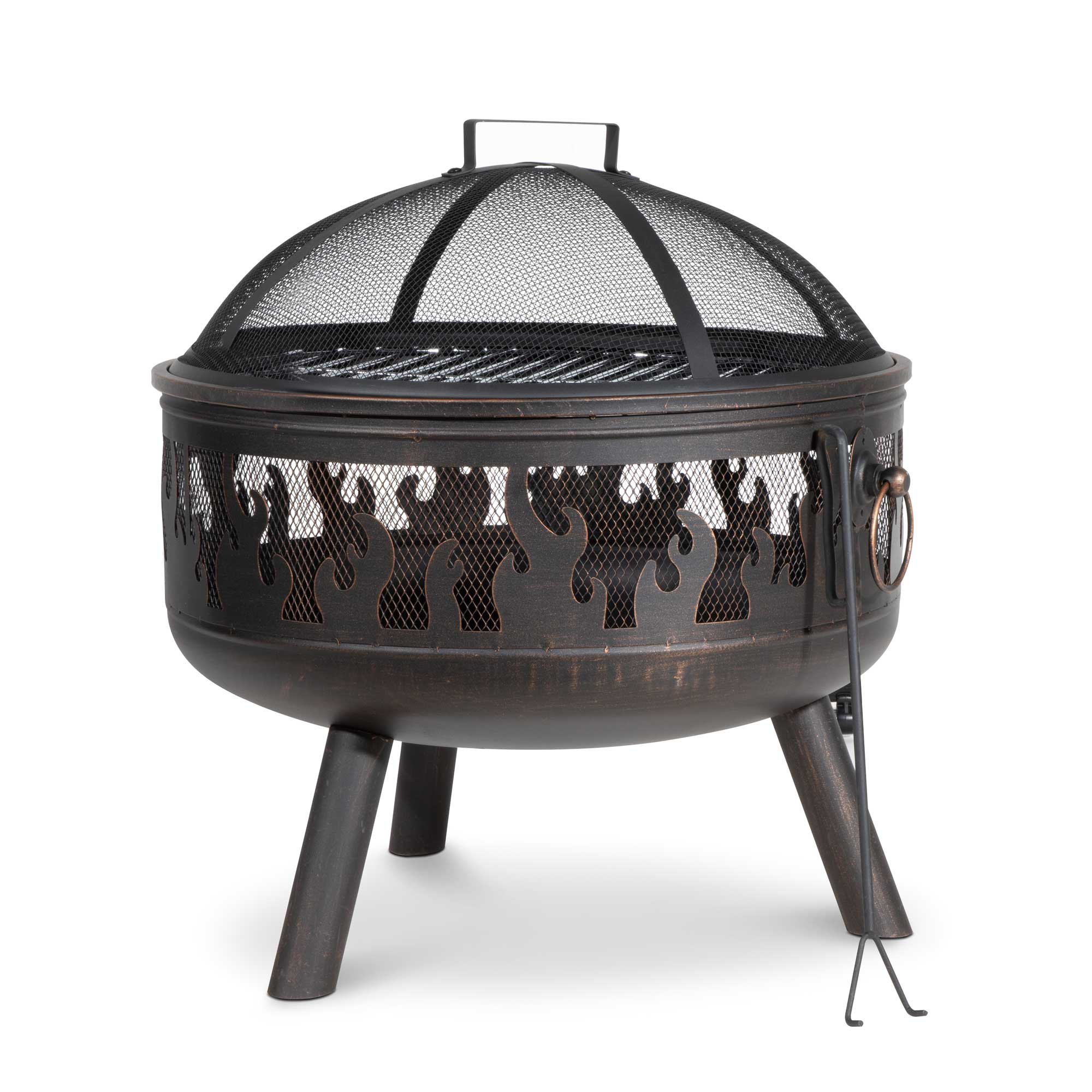 Premium Outdoor Fire Pit with Cooking Grill, Safety Screen & Poker - Heavy Duty Steel Patio Heater for Backyard, Garden, Camping (DG117) | Perfect for BBQs, Bonfires & Outdoor Gatherings
