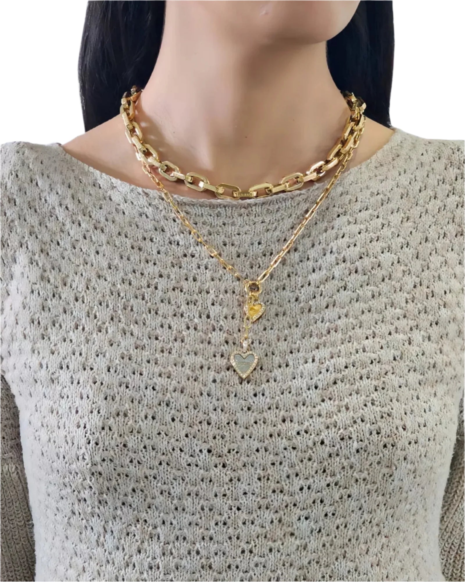 14K Gold Heart Pendant Necklace for Women - Elegant Dual Layer Chain Jewelry Gift for Valentine's Day, Anniversary & Romantic Occasions