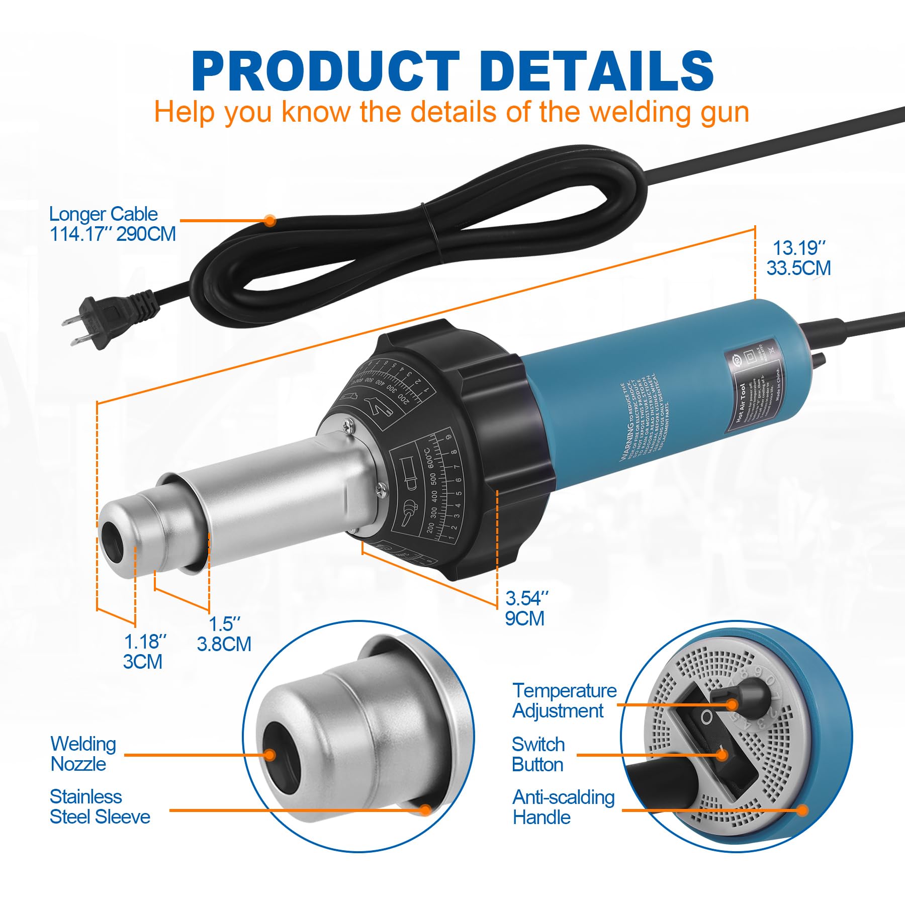 1500W Hot Air Plastic Welder Kit - Handheld Heat Gun for Vinyl, PVC, TPO Roofing & Plastic Welding with Multiple Nozzles | Perfect for DIY Repairs, Automotive, Marine & Construction Projects