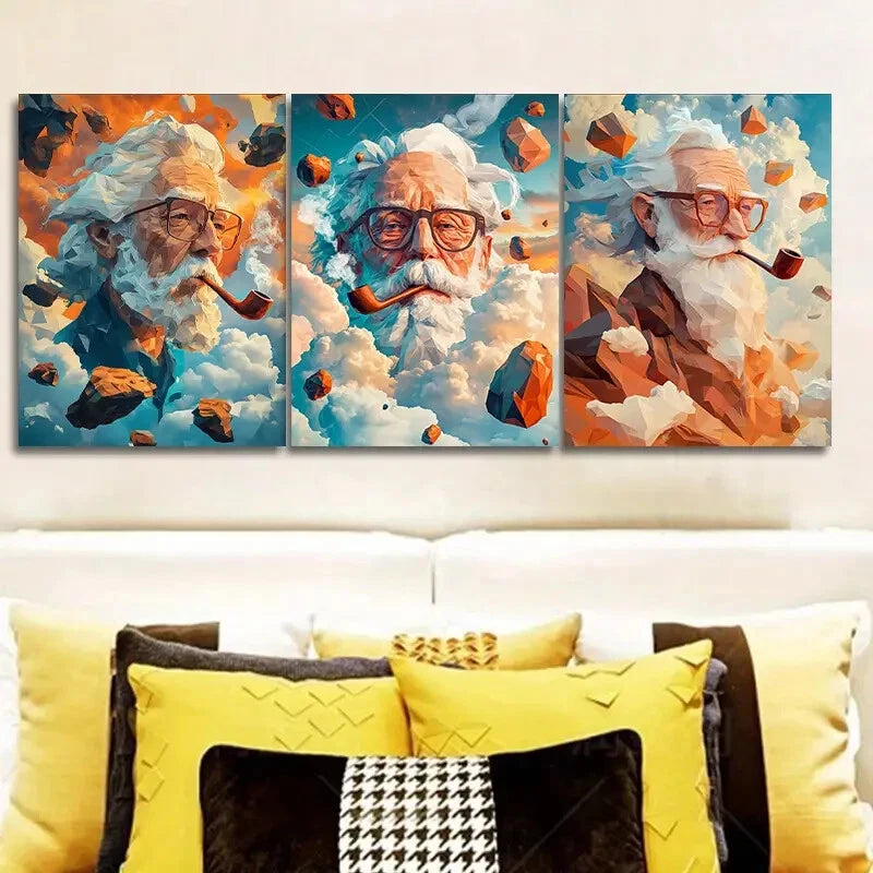 3-Piece Clay Old Man Wall Art Set - Framed Canvas 40x60cm - High Quality Print - 100% Australian Made - Ready to Hang - Perfect for Living Room, Bedroom & Office Decor