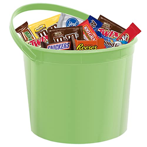 Green Easter Bucket with 2lbs Individually Wrapped Chocolate Candy - Mini Chocolate Bars & Snacks for Easter Decor, Care Packages & Basket Ideas - Perfect for Easter Gifts, Party Favors & Holiday Celebrations