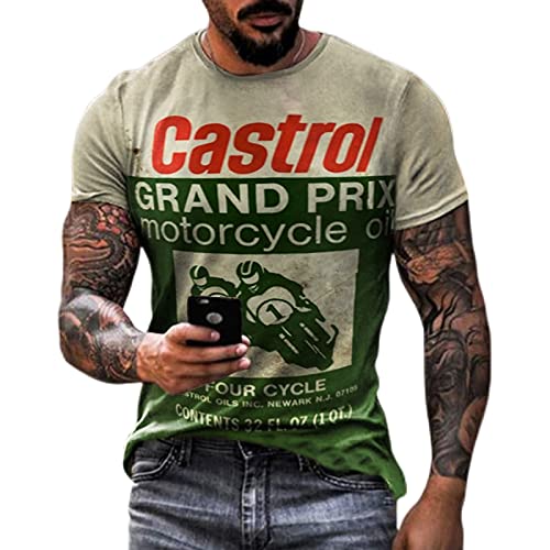 Vintage Biker Print Men's T-Shirt - Summer Casual Short Sleeve Crew Neck Cotton Tee for Motorcycle Riding & Streetwear Fashion