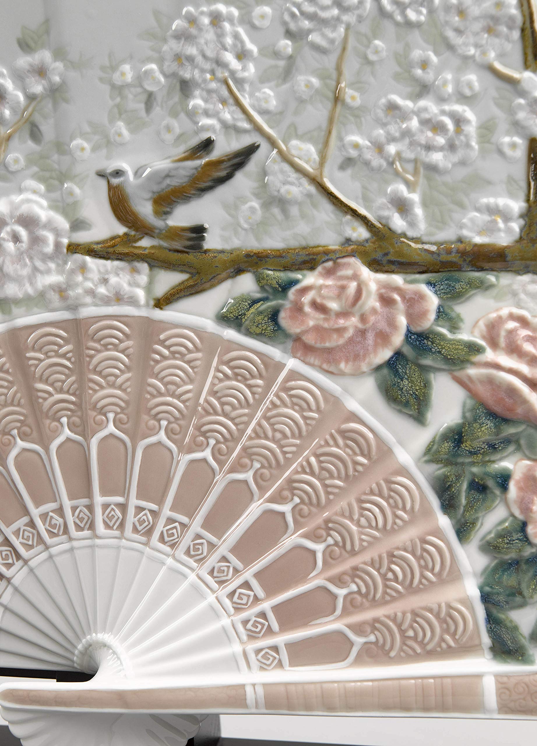 LLADRÓ Iris and Cherry Flowers Porcelain Hand Fan - Limited Edition Decorative Fan for Home Décor & Collectors
